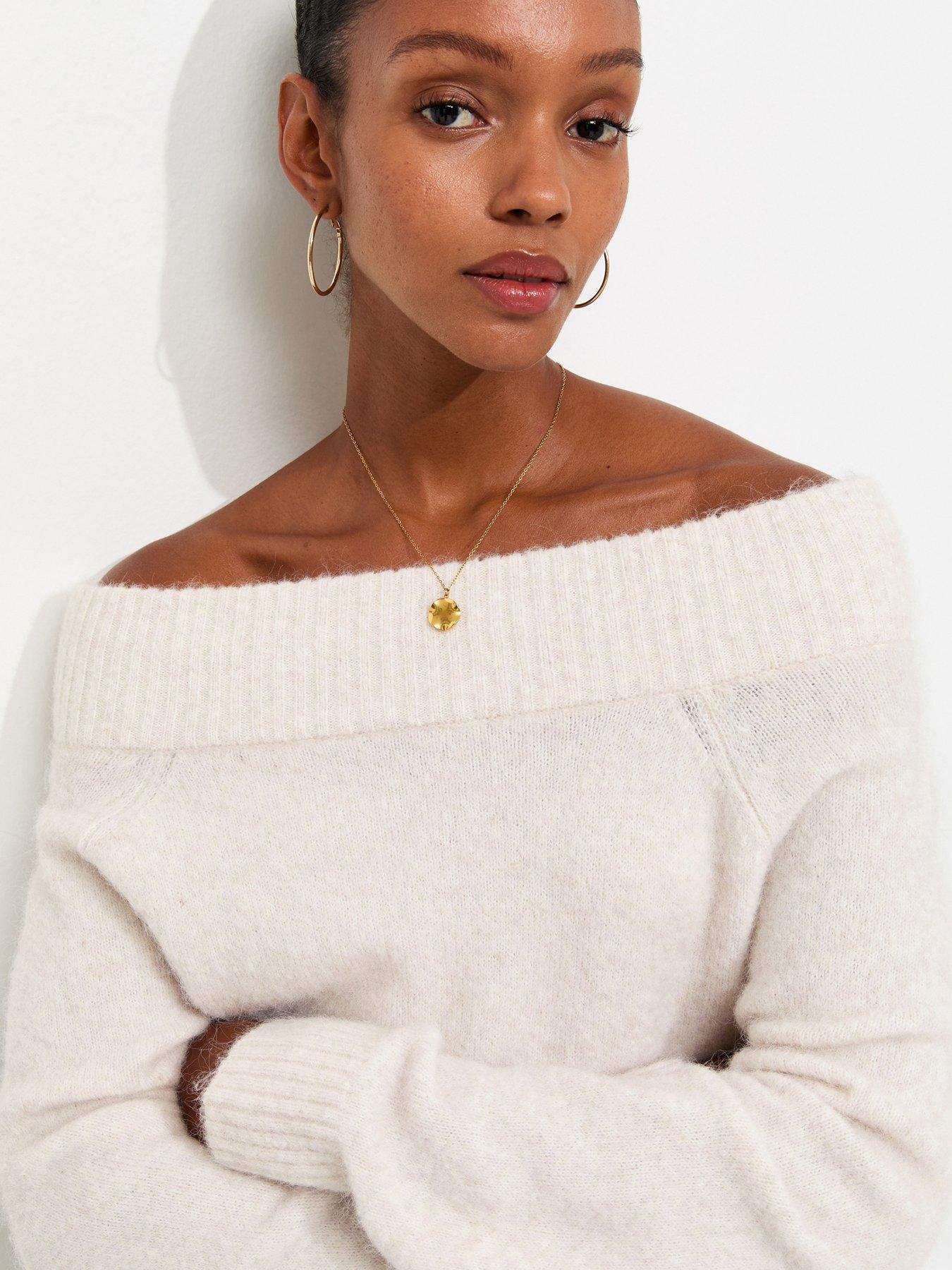 Image 4 of 5 of New Look Knitted Bardot Tie Waist Top - Cream
