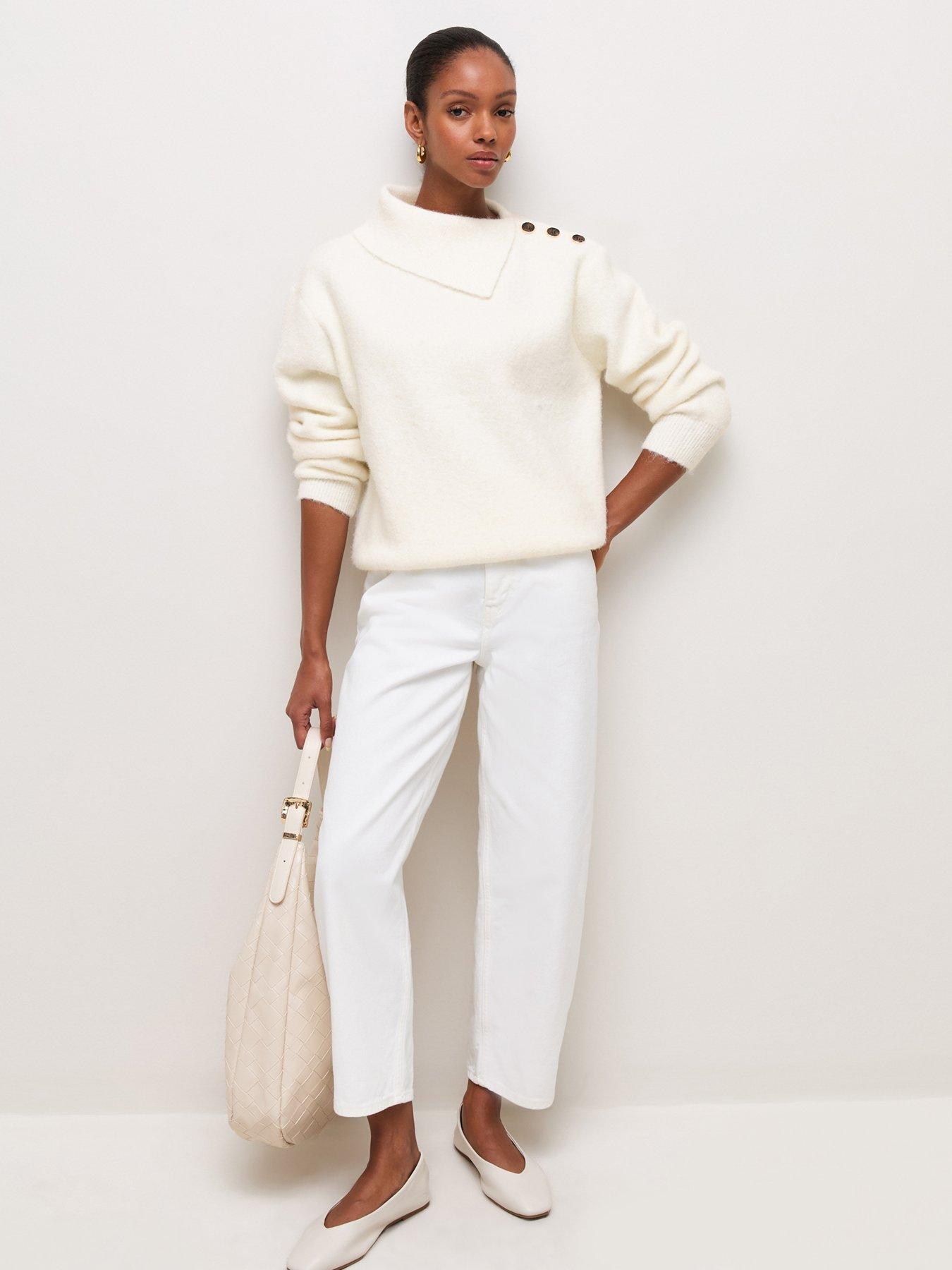Image 3 of 6 of New Look Cream Asymmetric Collar Button Shoulder Knitted Jumper
