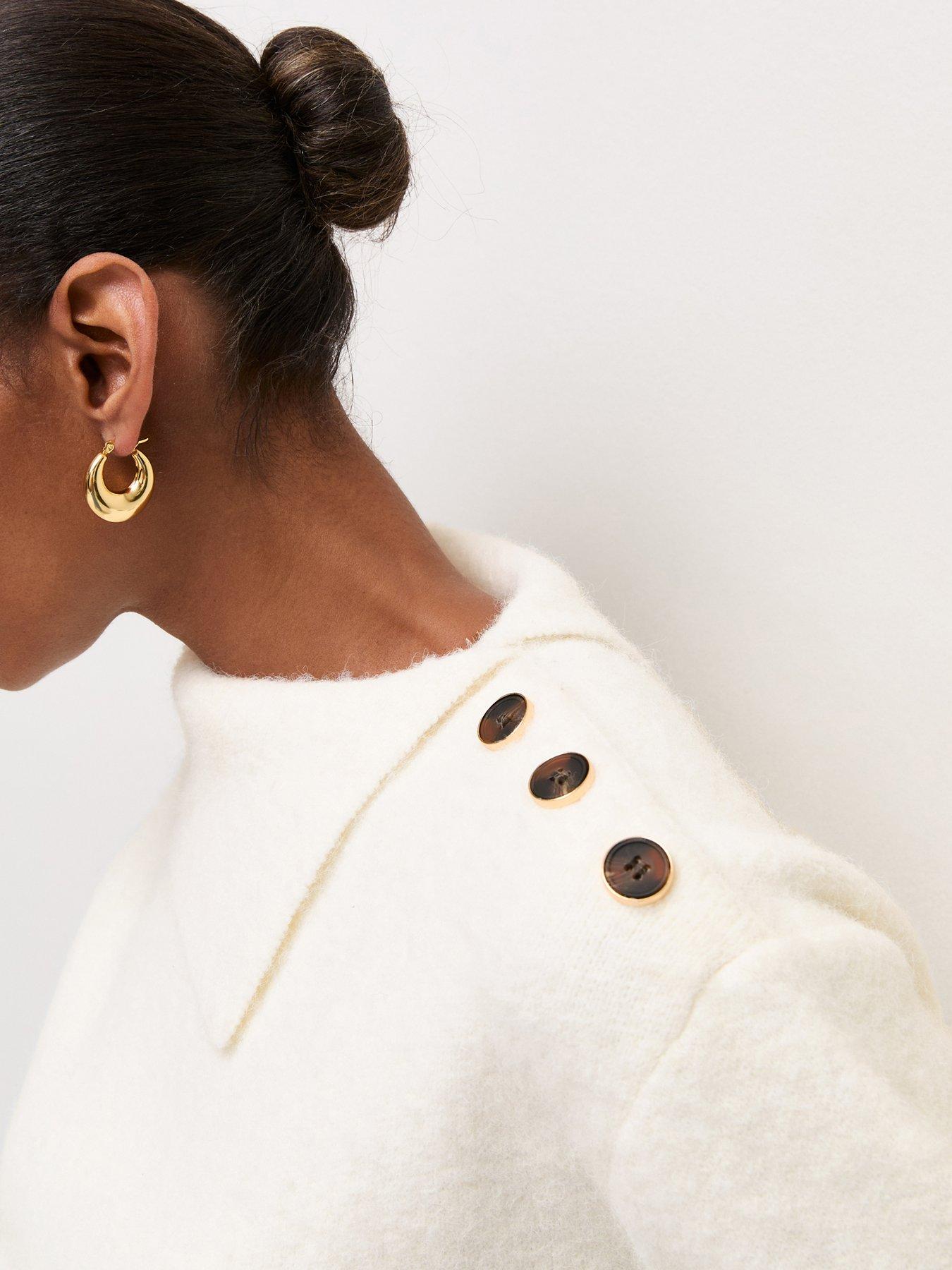 Image 4 of 6 of New Look Cream Asymmetric Collar Button Shoulder Knitted Jumper