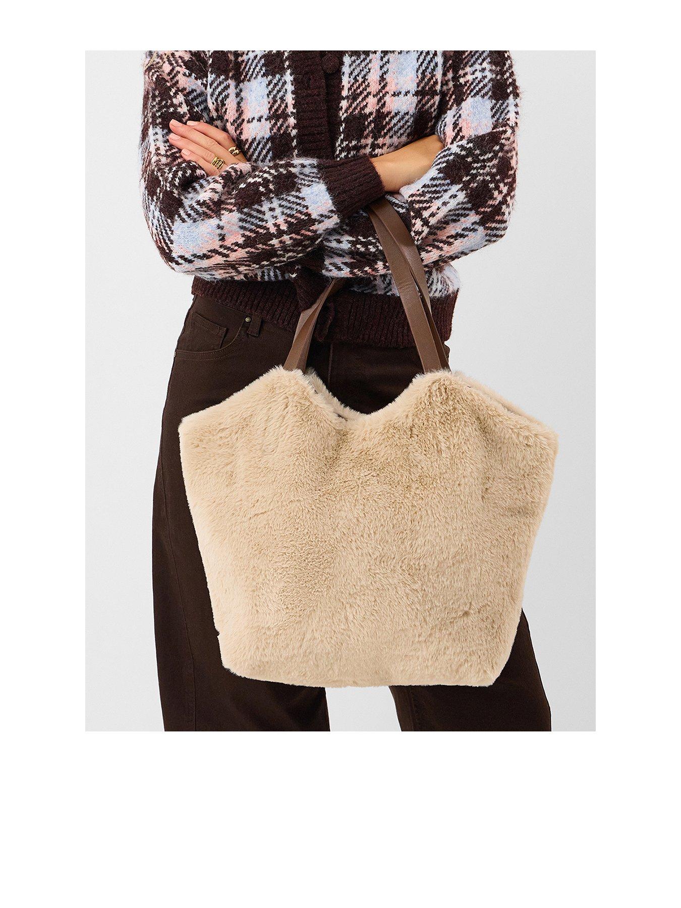 Accessorize Faux Fur Shoulder Bag - Cream