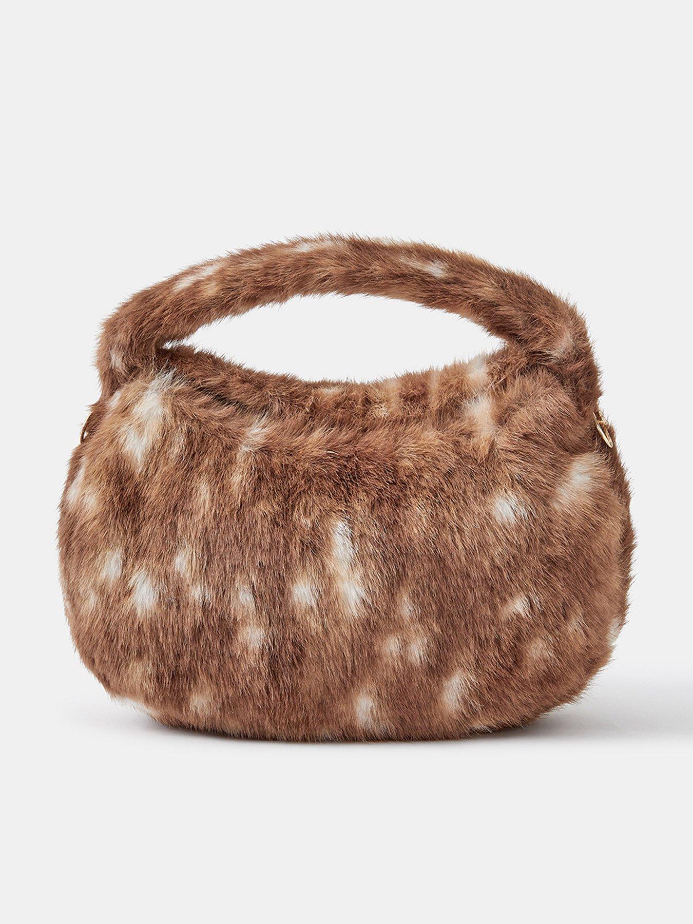 Image 1 of 4 of Accessorize Bambi Faux Fur Handheld Bag - Beige