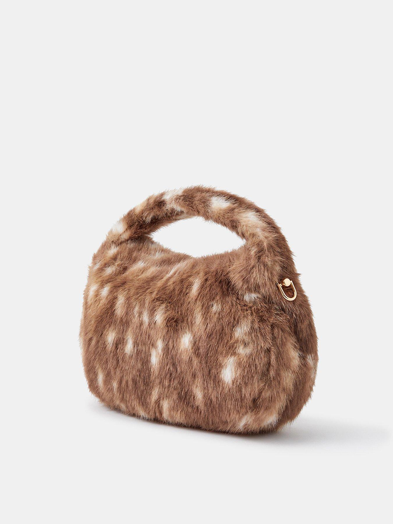 Image 2 of 4 of Accessorize Bambi Faux Fur Handheld Bag - Beige
