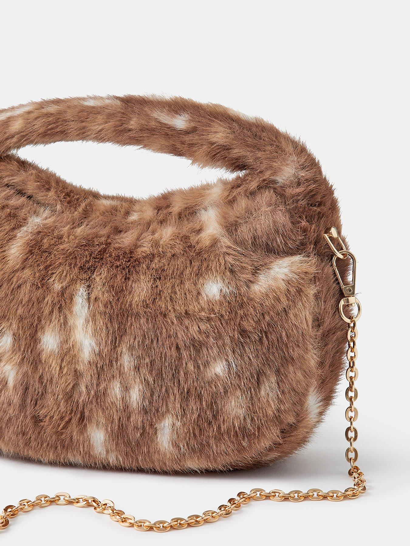 Image 3 of 4 of Accessorize Bambi Faux Fur Handheld Bag - Beige