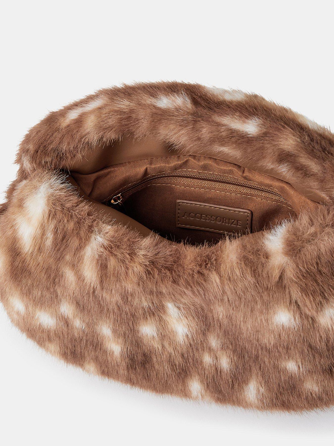 Image 4 of 4 of Accessorize Bambi Faux Fur Handheld Bag - Beige