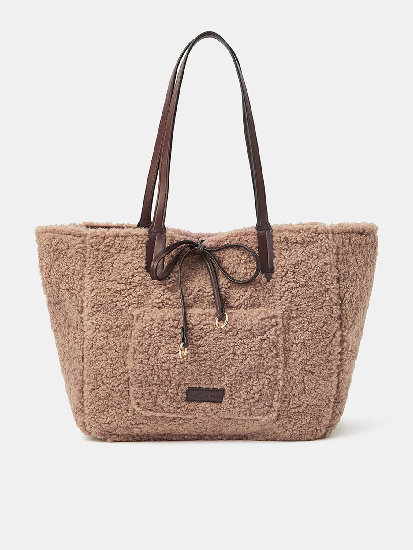 Accessorize Reversible Shearling Shopper Tote Bag - Beige