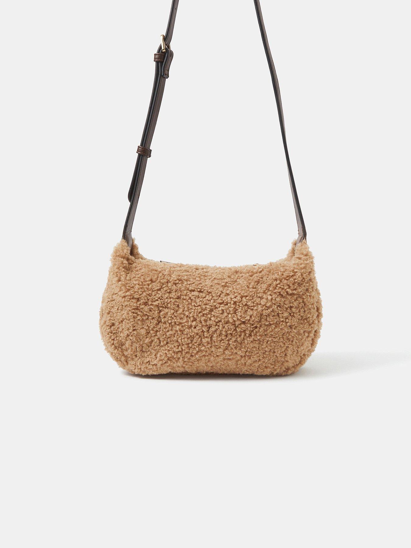 Accessorize Shearling Crossbody Bag - Beige