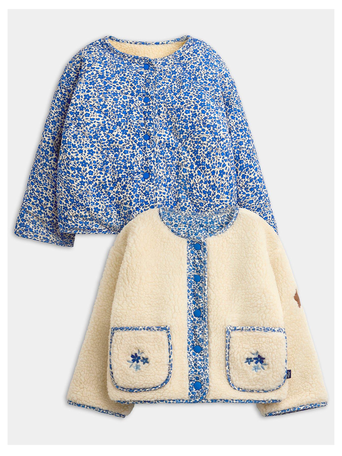 Image 1 of 6 of JoJo Maman Bebe Girls Toddler Ditsy Floral Reversible Fleece &amp; Cord Jacket - Blue