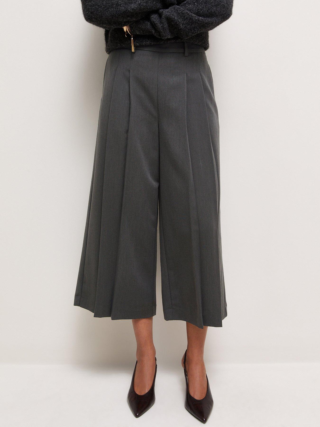 Image 1 of 5 of New Look Dark Grey Front Pleat Culottes