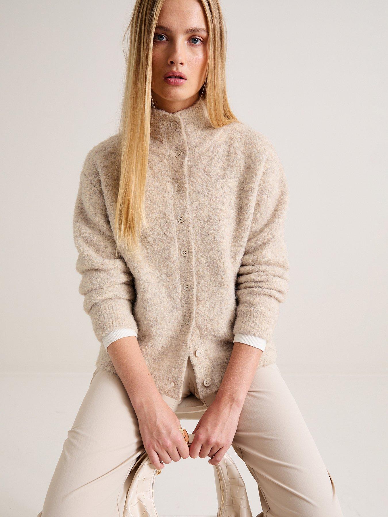 Image 1 of 7 of New Look Premium With Wool Light Mink Funnel Neck Knitted Cardigan