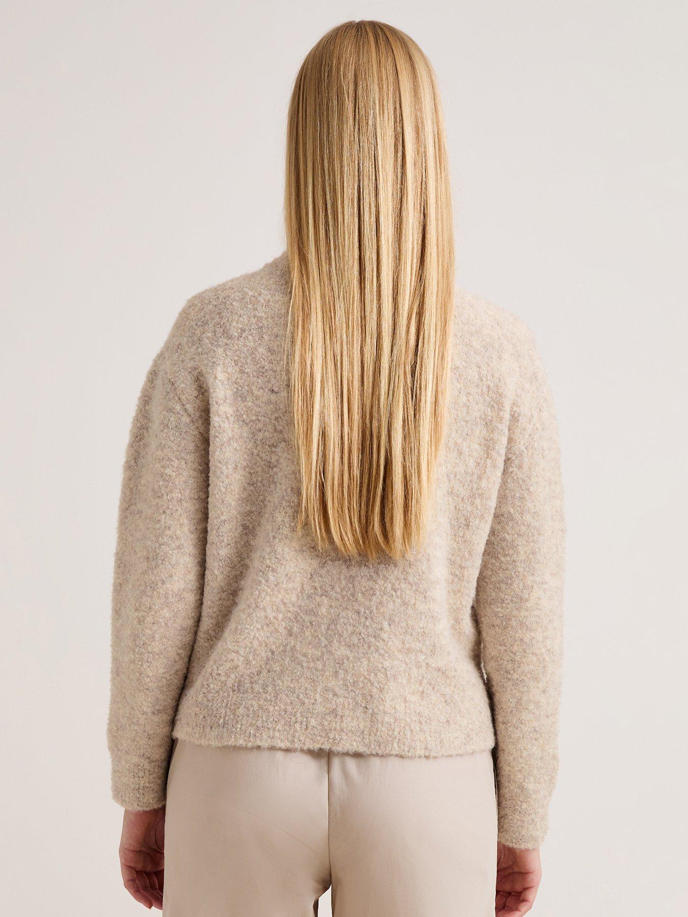 Image 2 of 7 of New Look Premium With Wool Light Mink Funnel Neck Knitted Cardigan