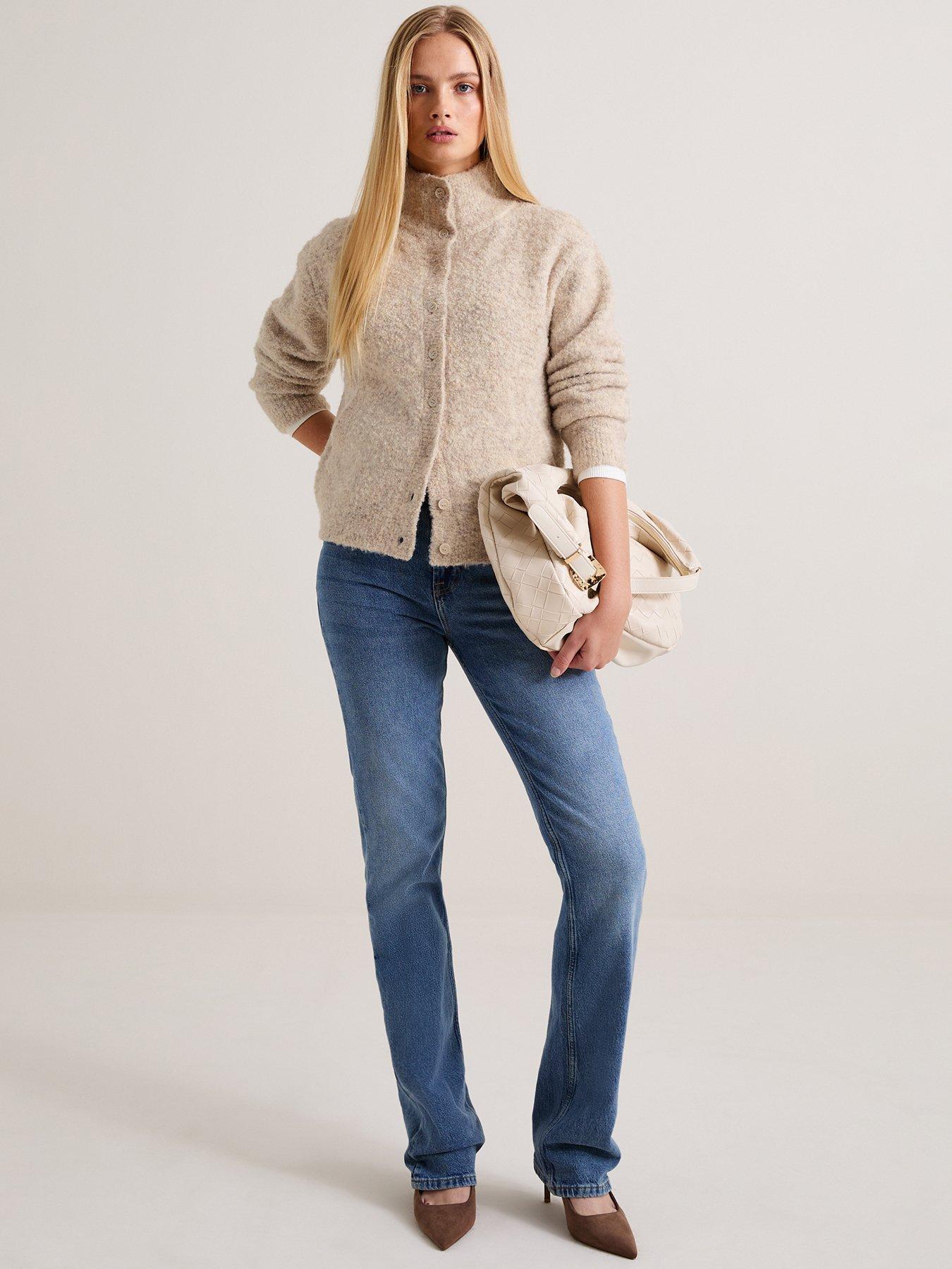 Image 3 of 7 of New Look Premium With Wool Light Mink Funnel Neck Knitted Cardigan