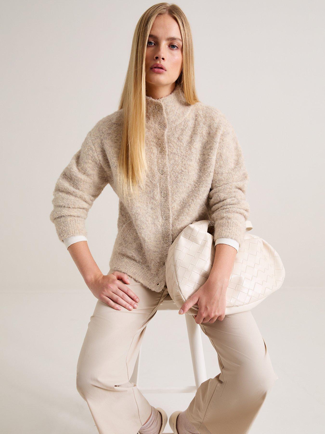 Image 4 of 7 of New Look Premium With Wool Light Mink Funnel Neck Knitted Cardigan