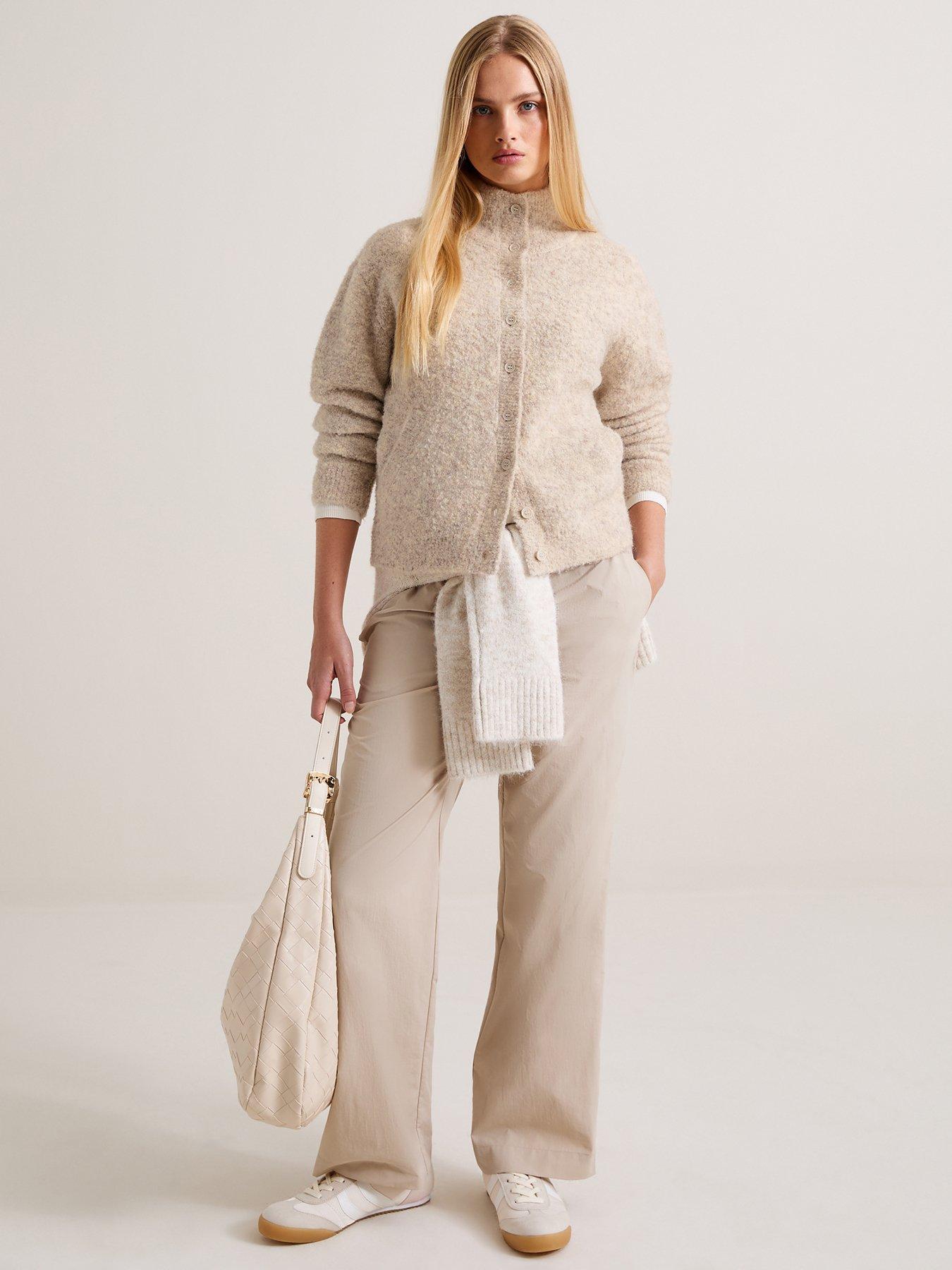 Image 5 of 7 of New Look Premium With Wool Light Mink Funnel Neck Knitted Cardigan