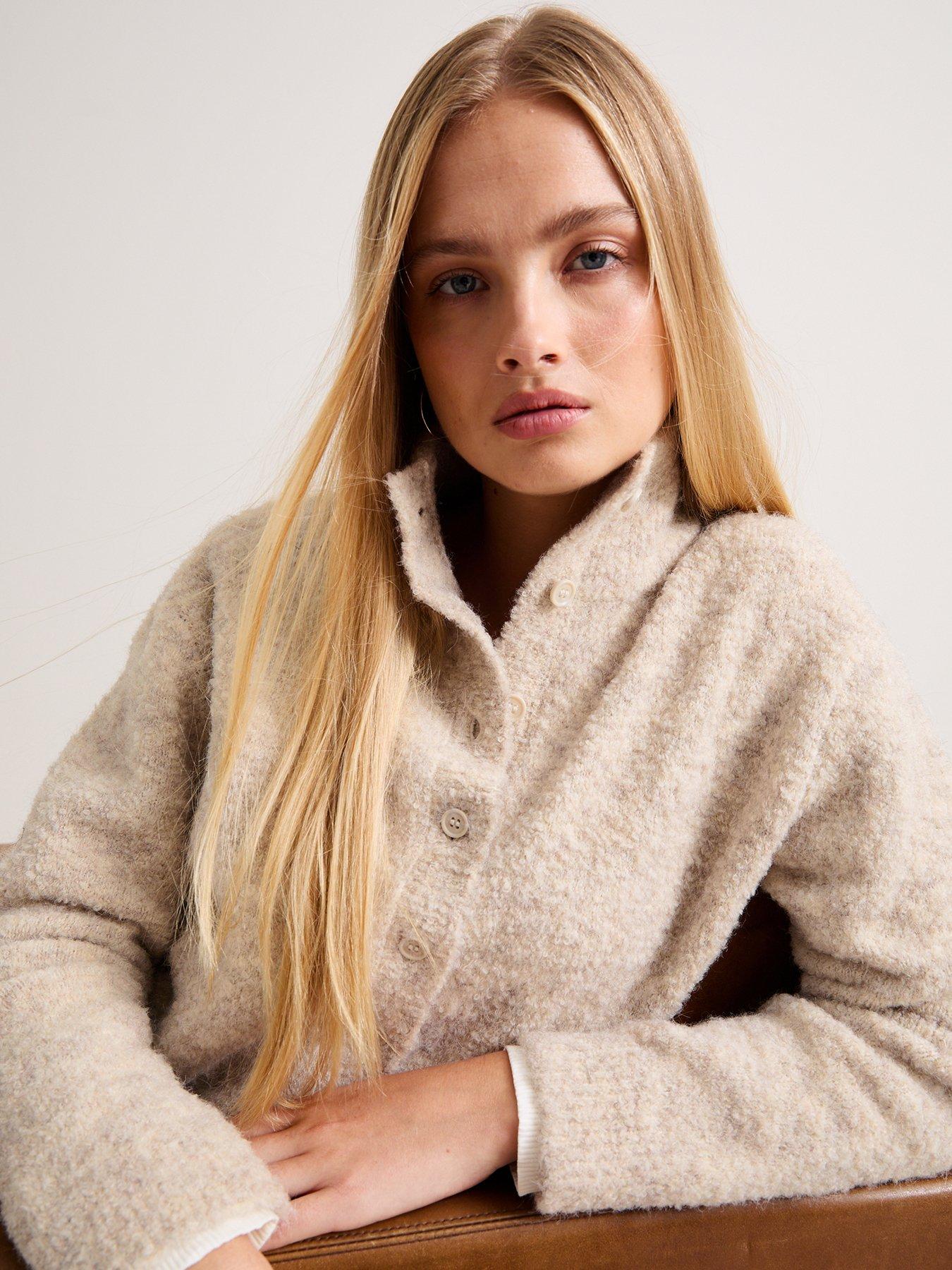 Image 6 of 7 of New Look Premium With Wool Light Mink Funnel Neck Knitted Cardigan