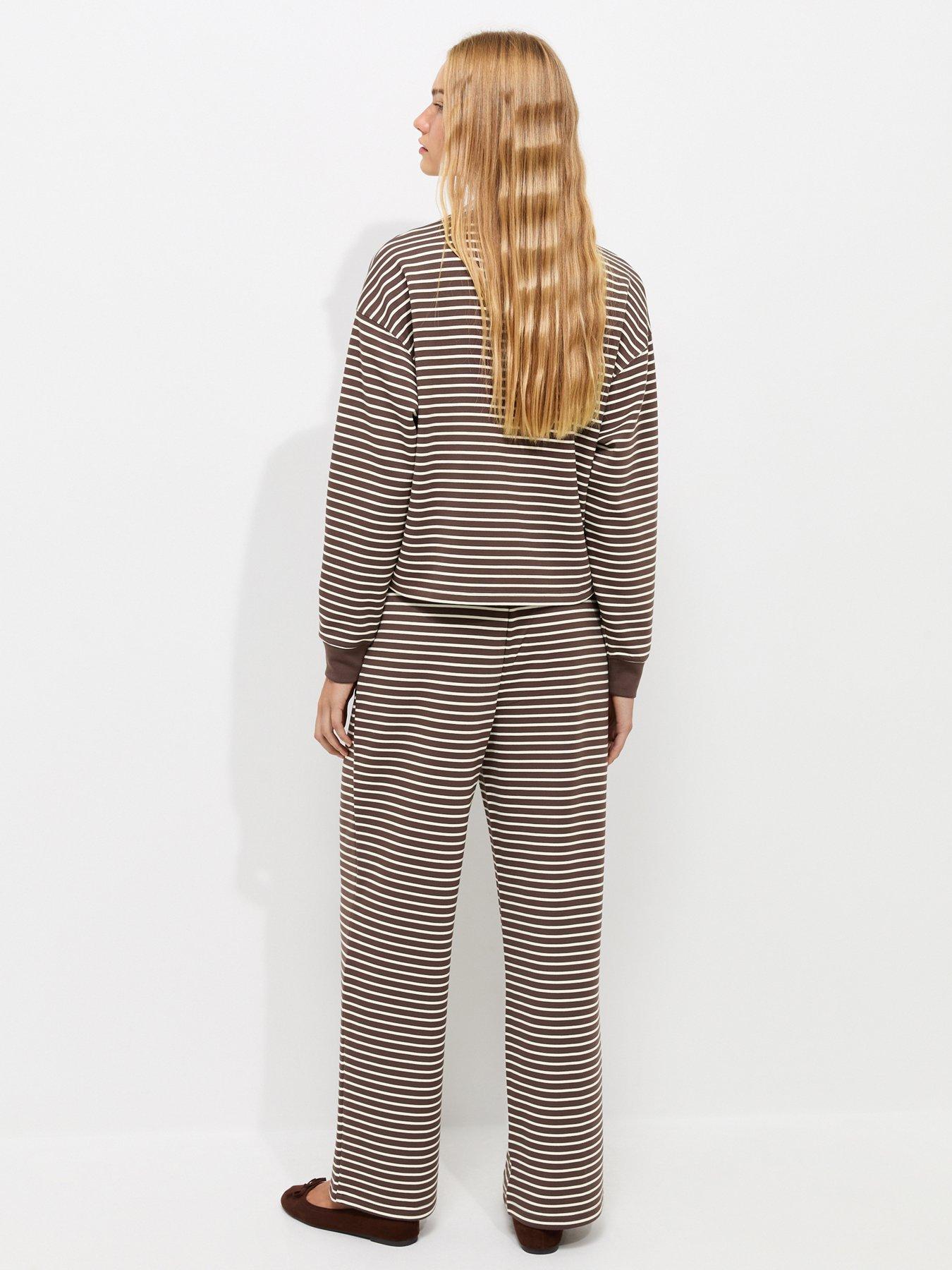 Image 2 of 5 of New Look Womens Wide Leg Striped Elasticated Jogger Trousers - Brown