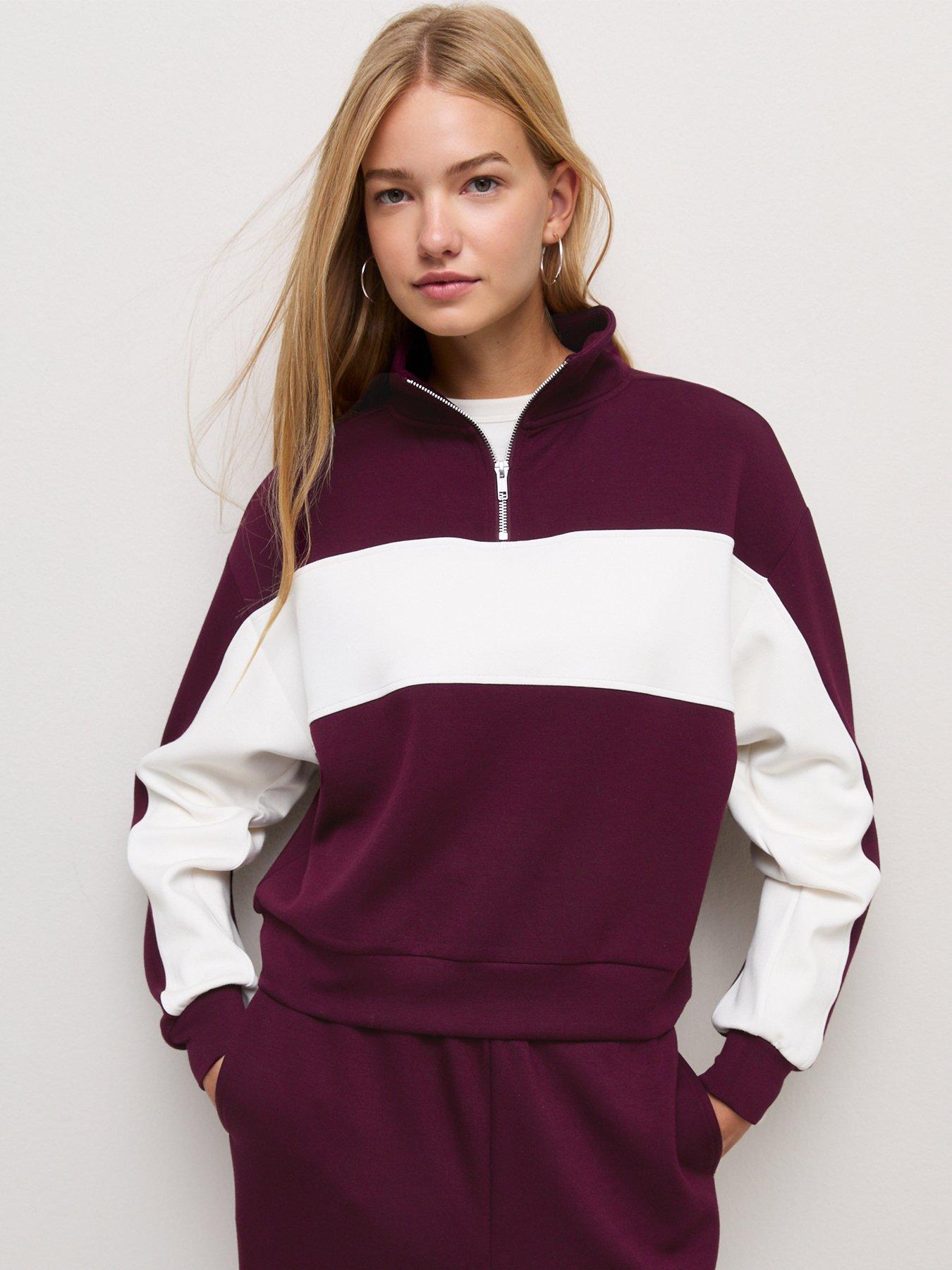 Image 1 of 6 of New Look Womens Colour Block Quarter Zip Sweatshirt - Red