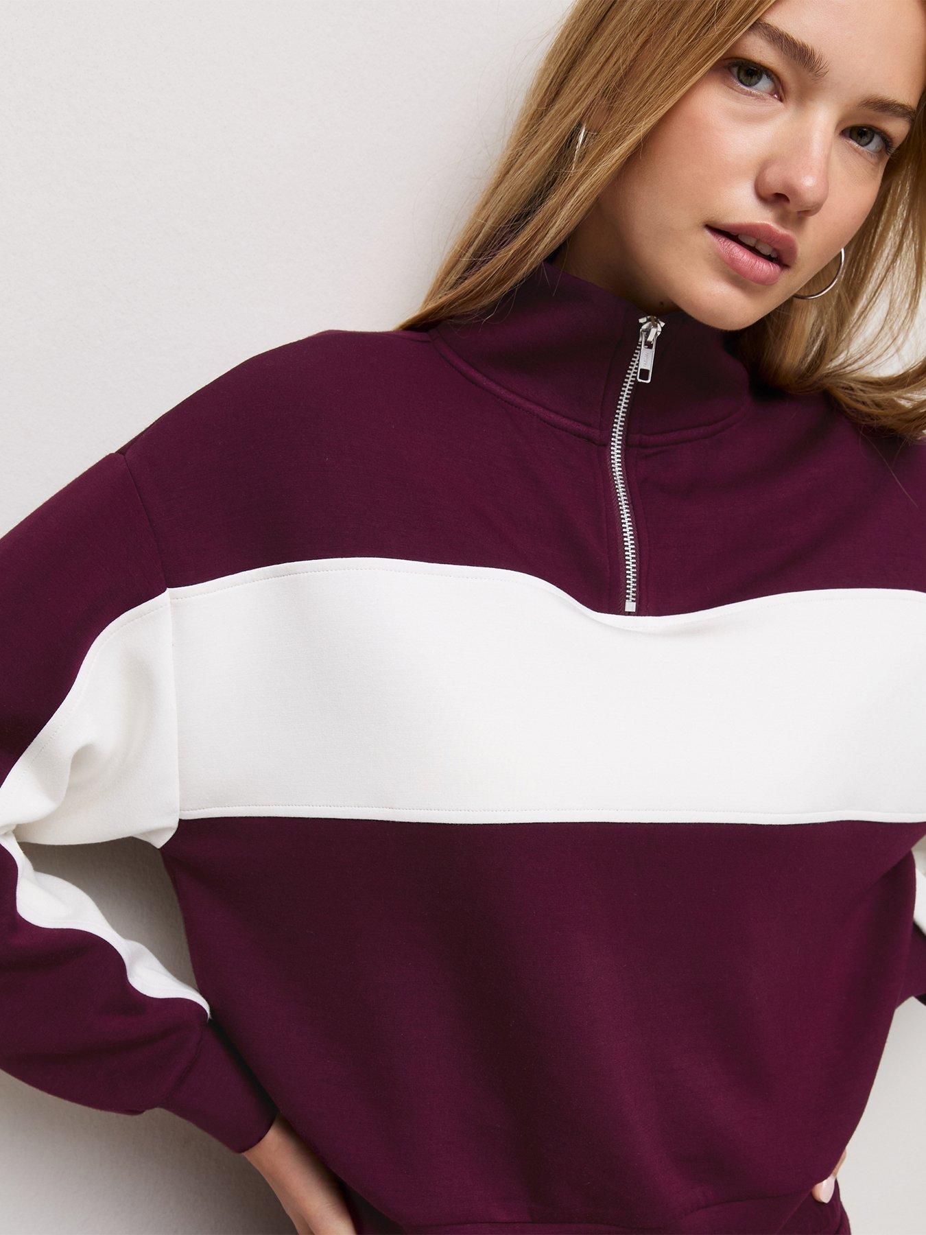 Image 5 of 6 of New Look Womens Colour Block Quarter Zip Sweatshirt - Red
