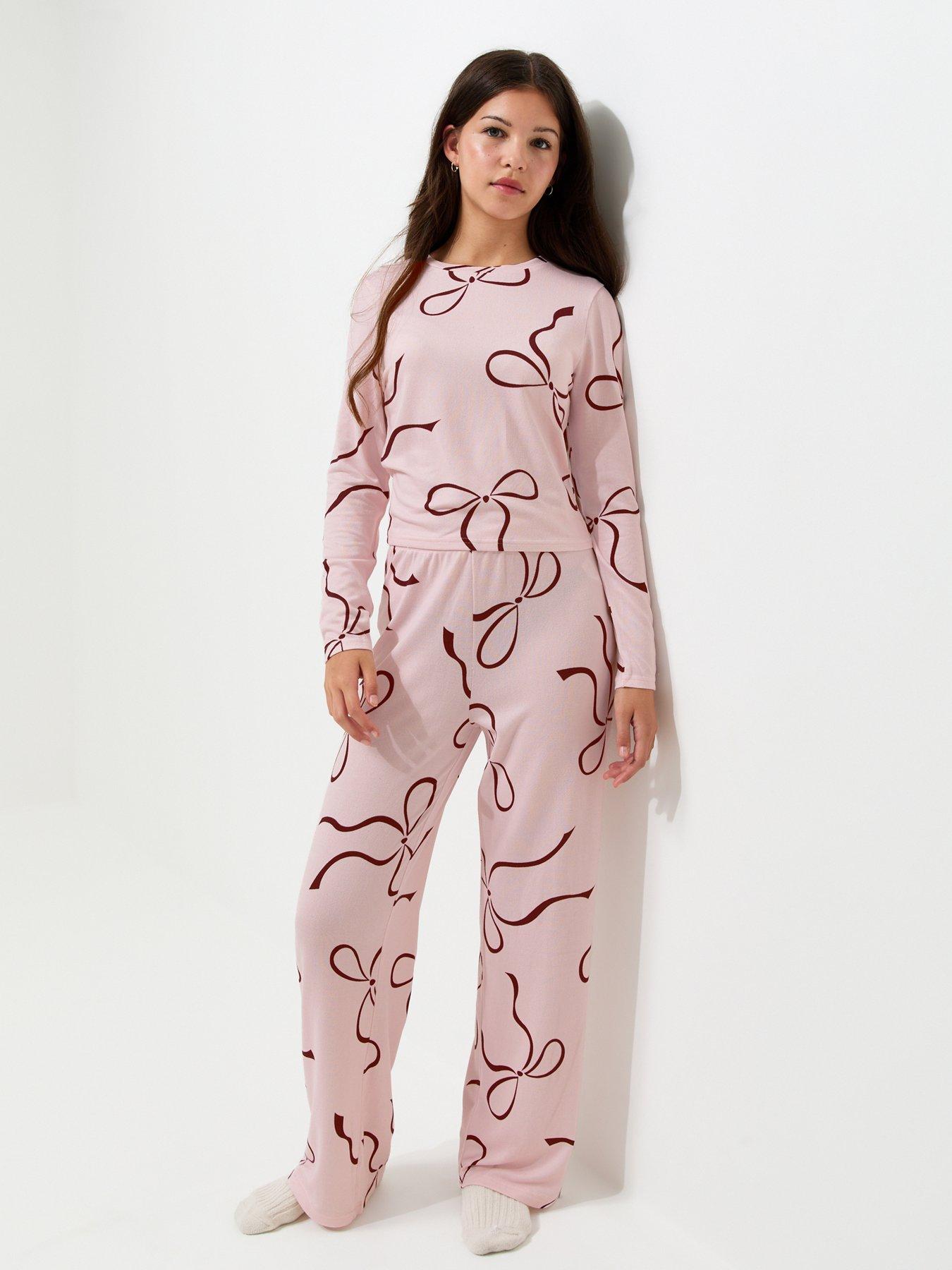 Image 1 of 5 of New Look 915 Girls Bow Print Long Sleeve Pyjamas - Pink