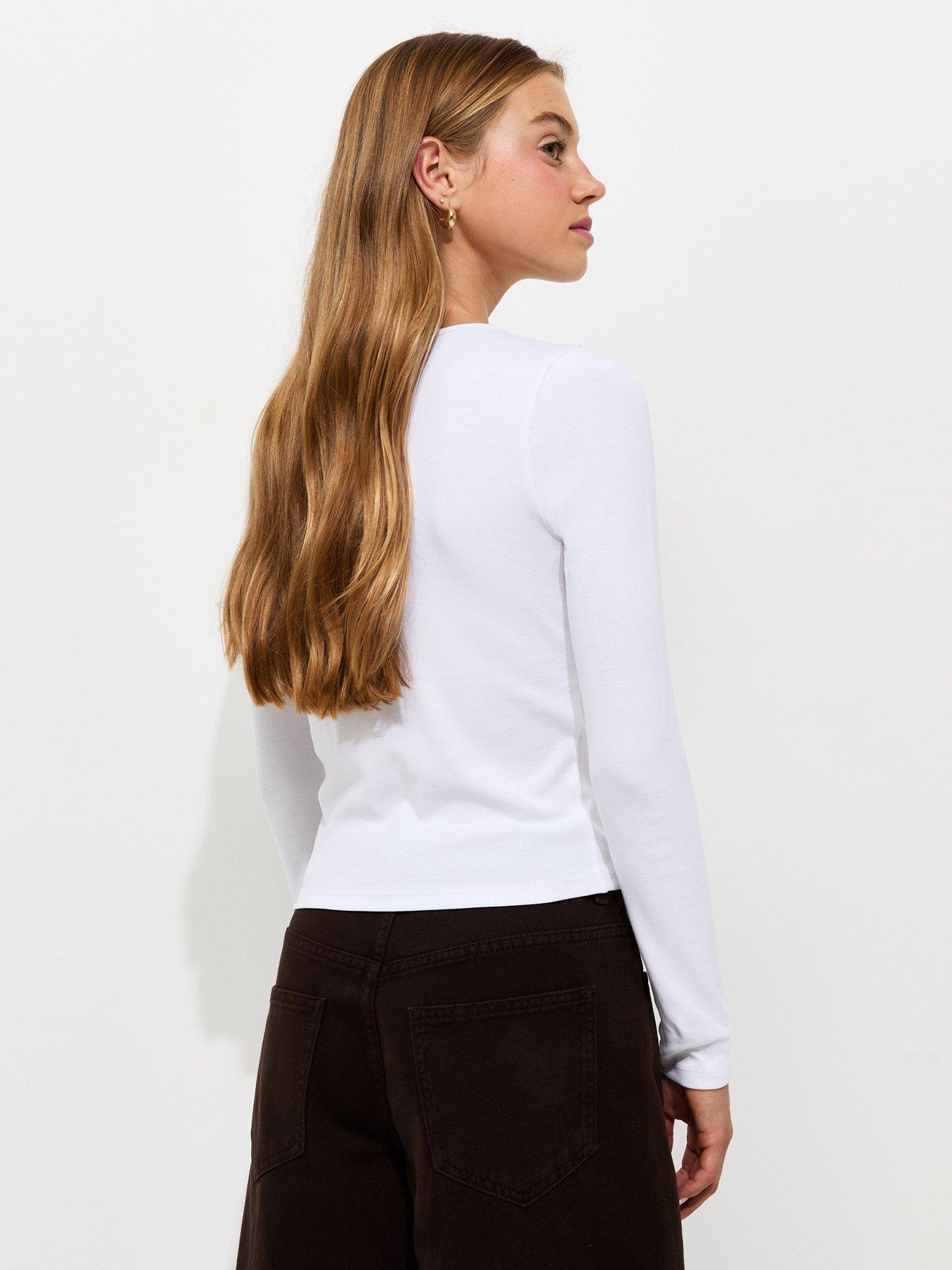 Image 2 of 5 of New Look 915 Girls Cotton-Rich Ribbed Long Sleeve Blouse - Off White