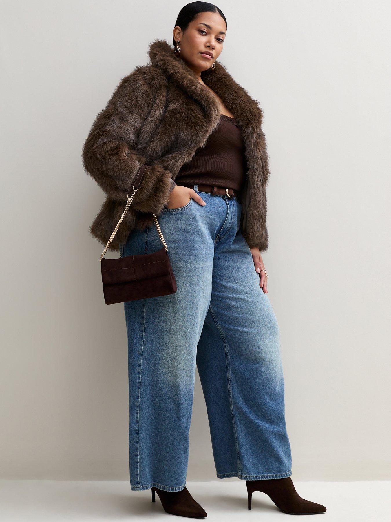 Image 3 of 6 of New Look Womens Curves Brown Faux Fur Short Jacket