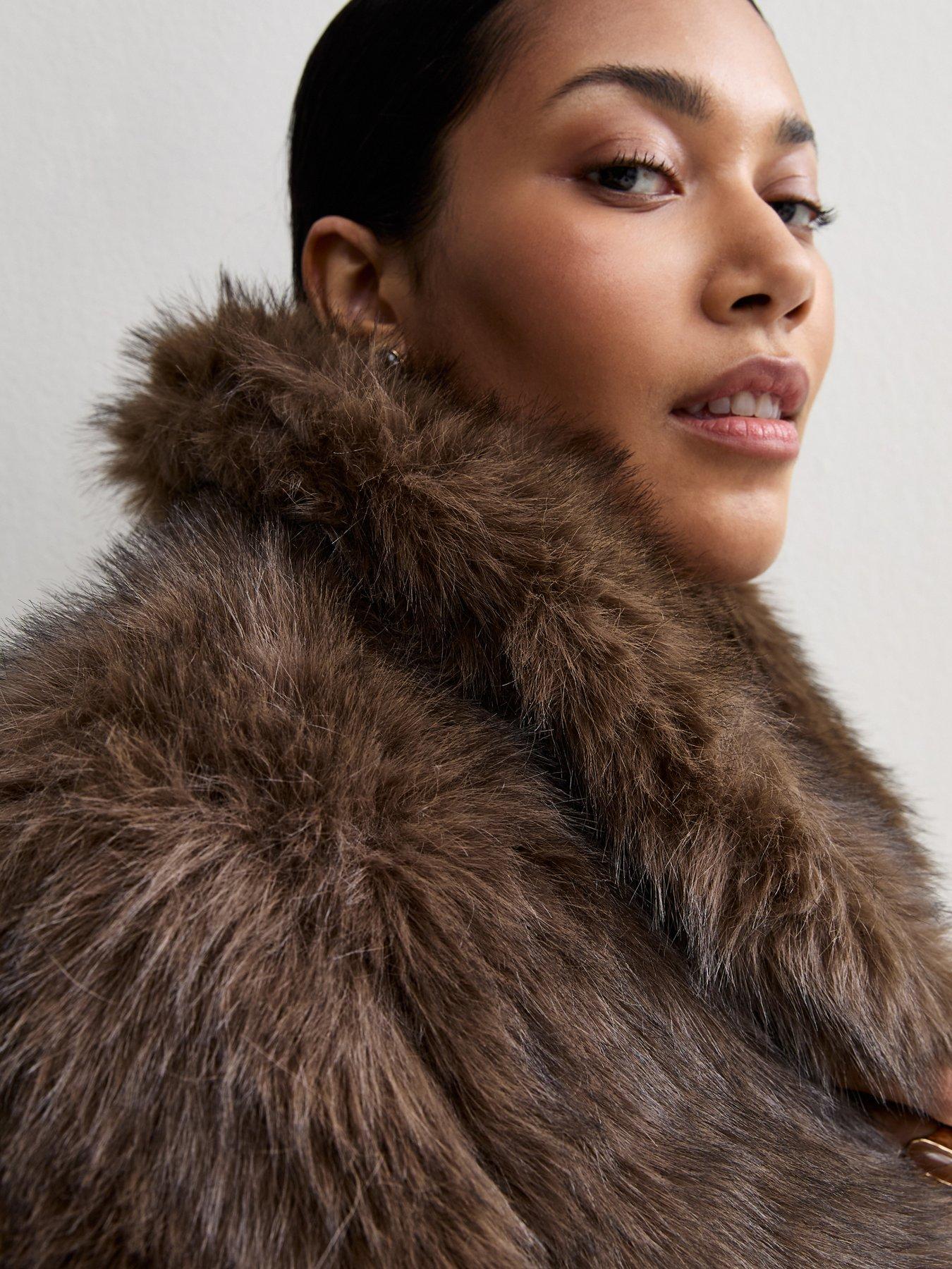 Image 4 of 6 of New Look Womens Curves Brown Faux Fur Short Jacket