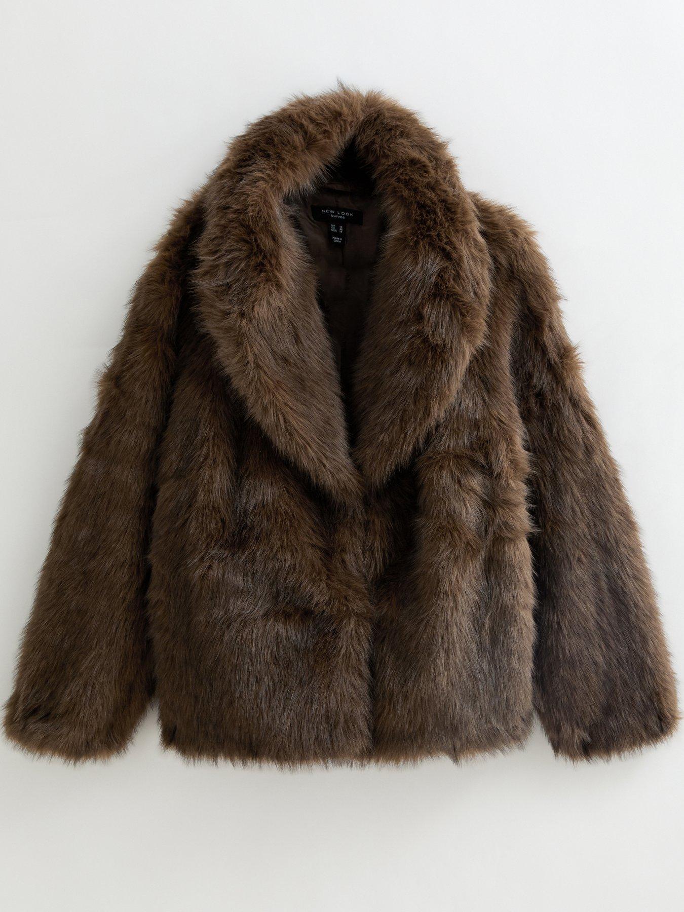 Image 5 of 6 of New Look Womens Curves Brown Faux Fur Short Jacket