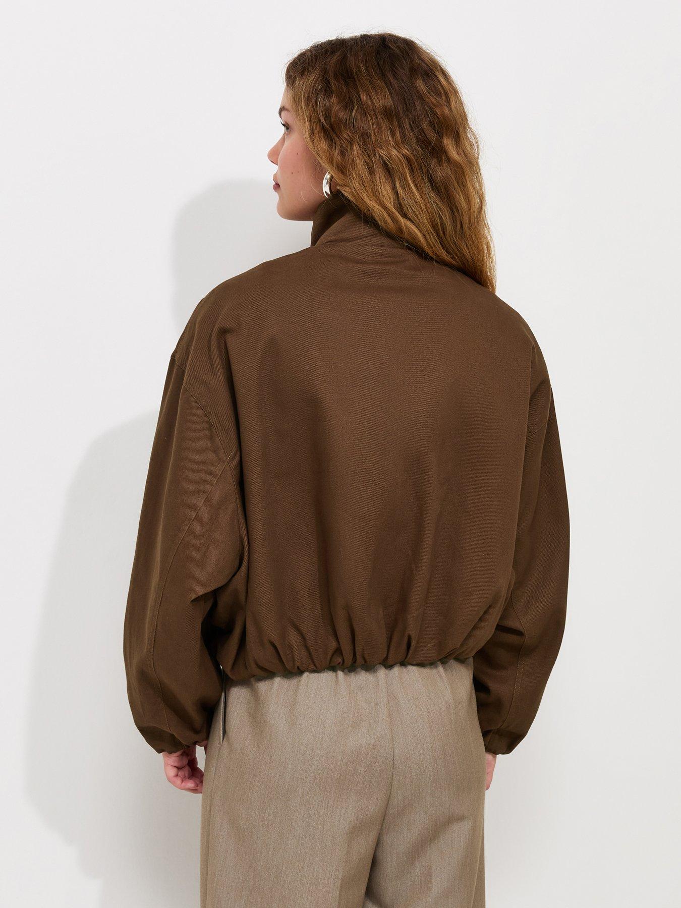 Image 2 of 7 of New Look High Neck Bubble Hem Short Jacket - Brown