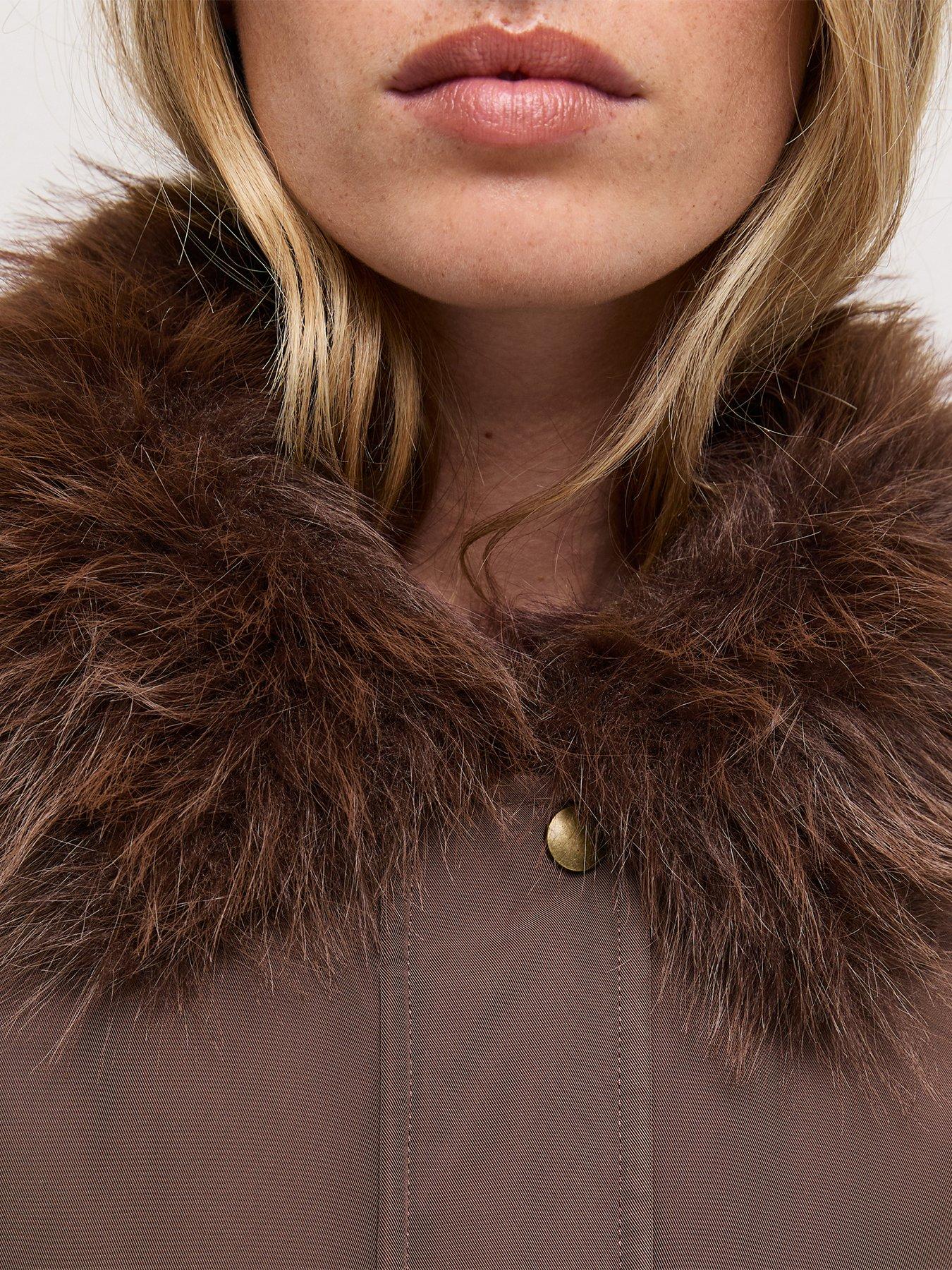 Image 7 of 7 of New Look Dark Brown Faux Fur Collar Bomber Jacket