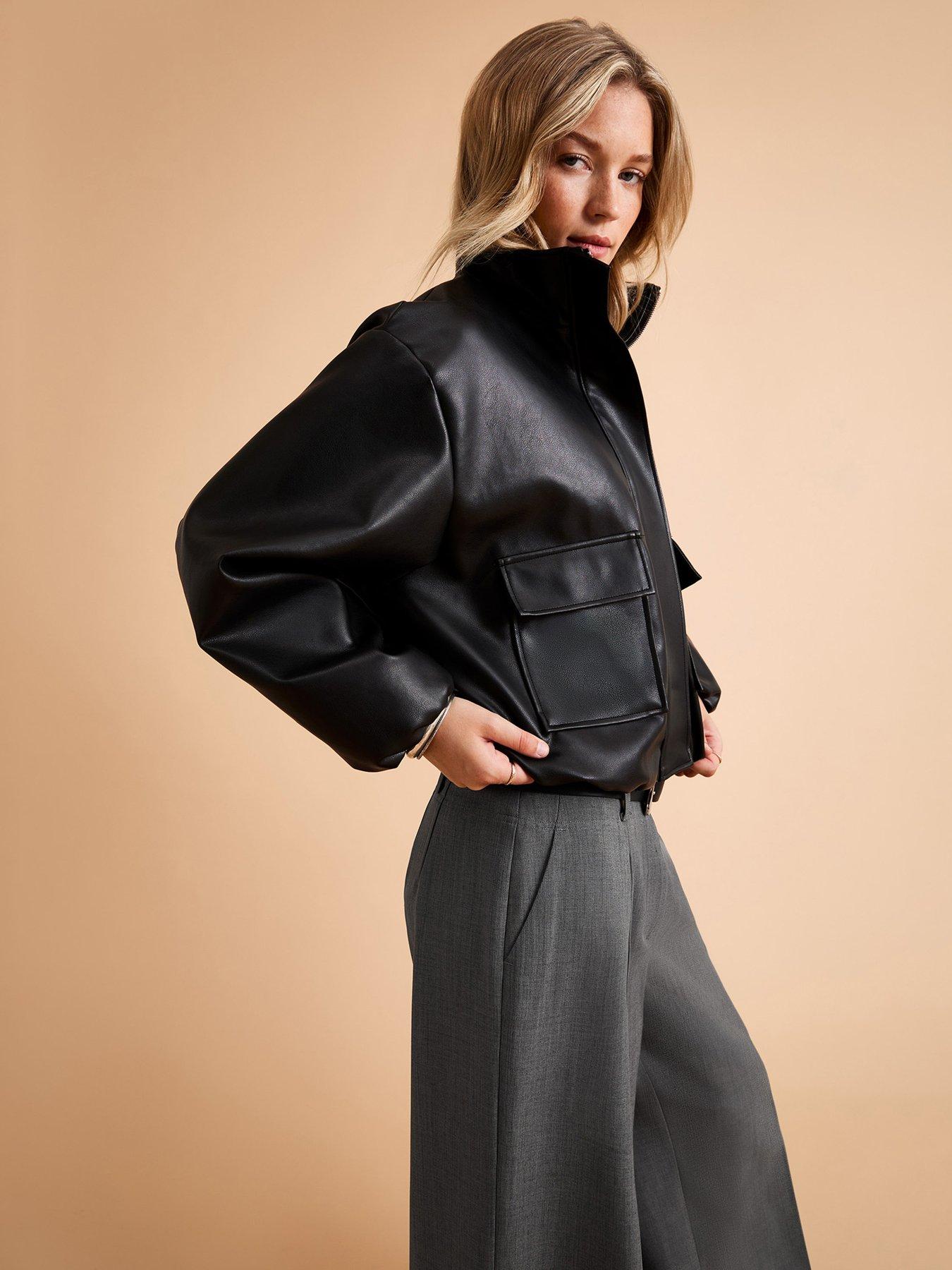 New Look Faux Leather High Neck Jacket - Black