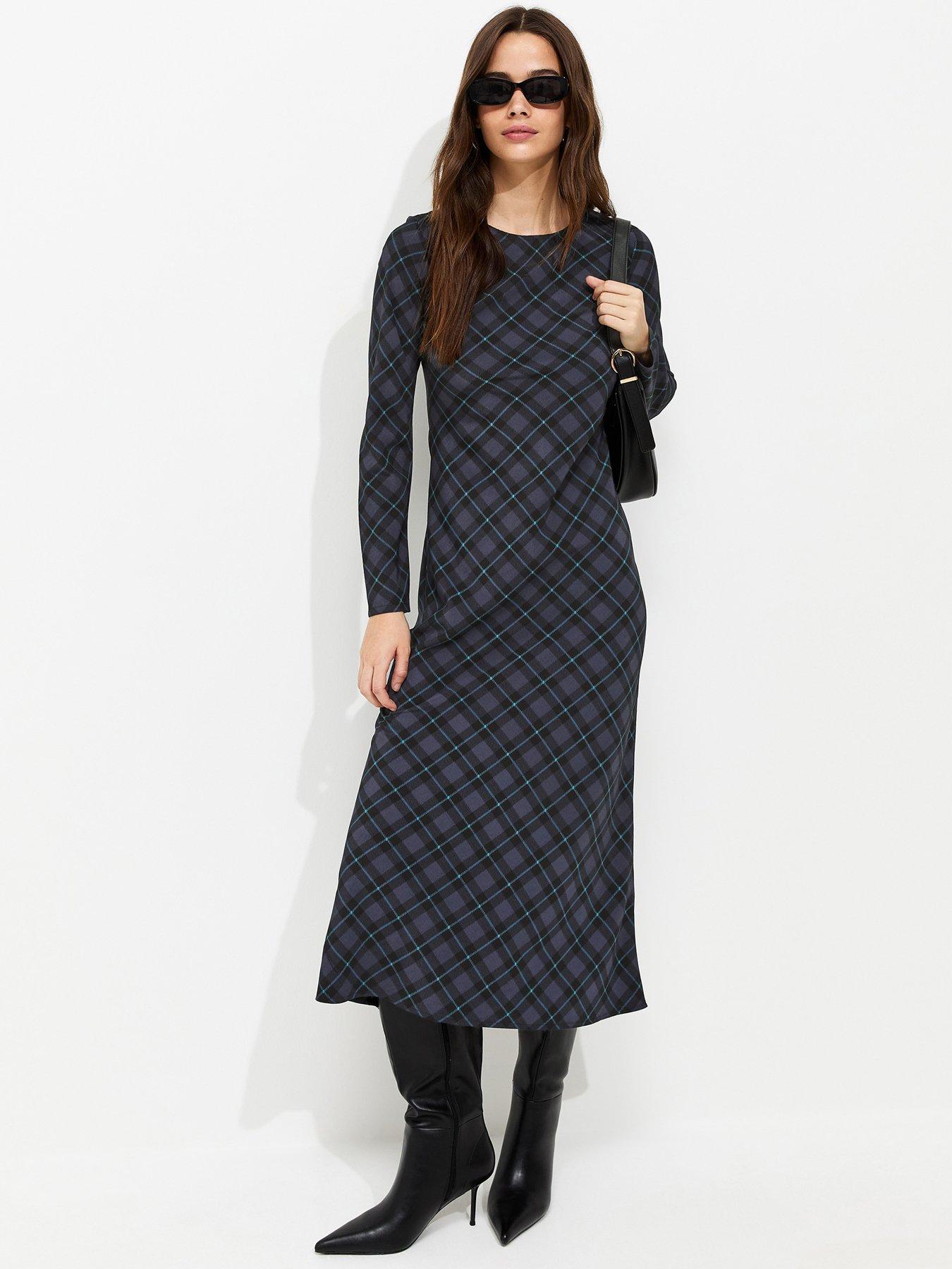 New Look Check Pattern Column Midaxi Dress - Blue