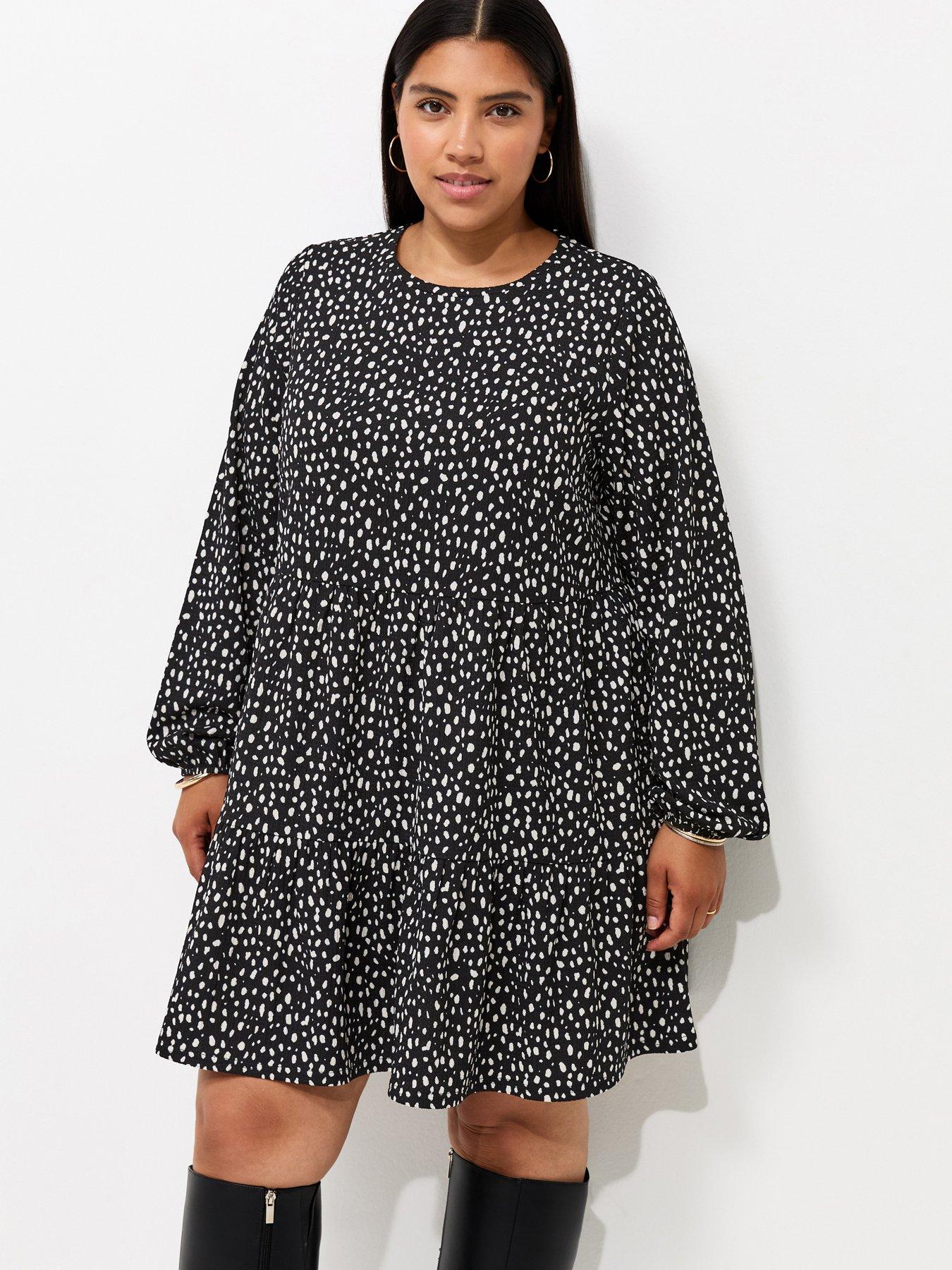 New Look Curves Crinkle Texture Abstract Print Mini Smock Dress - Black
