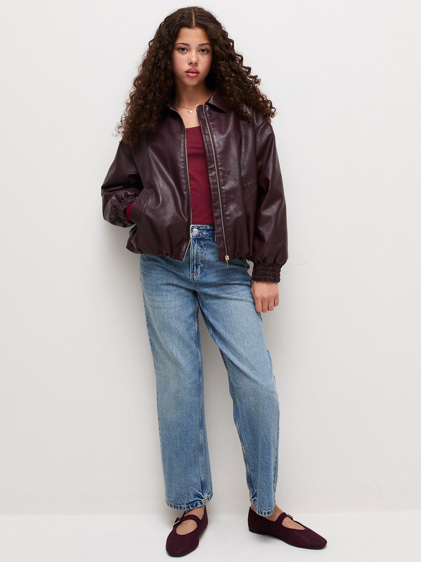 Image 3 of 6 of New Look 915 Girls Dark Burgundy Square Neck Long Sleeve Top