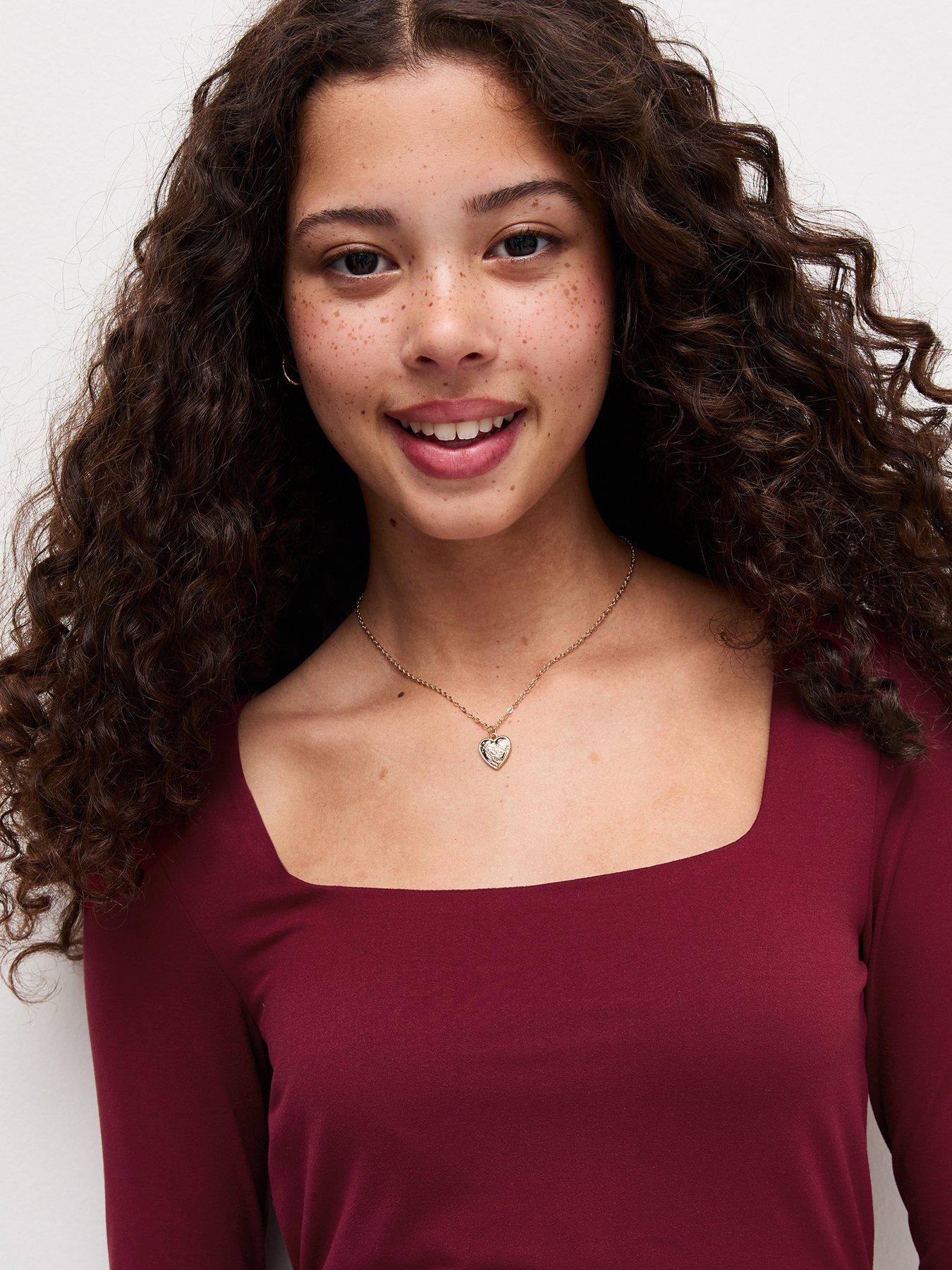 Image 4 of 6 of New Look 915 Girls Dark Burgundy Square Neck Long Sleeve Top