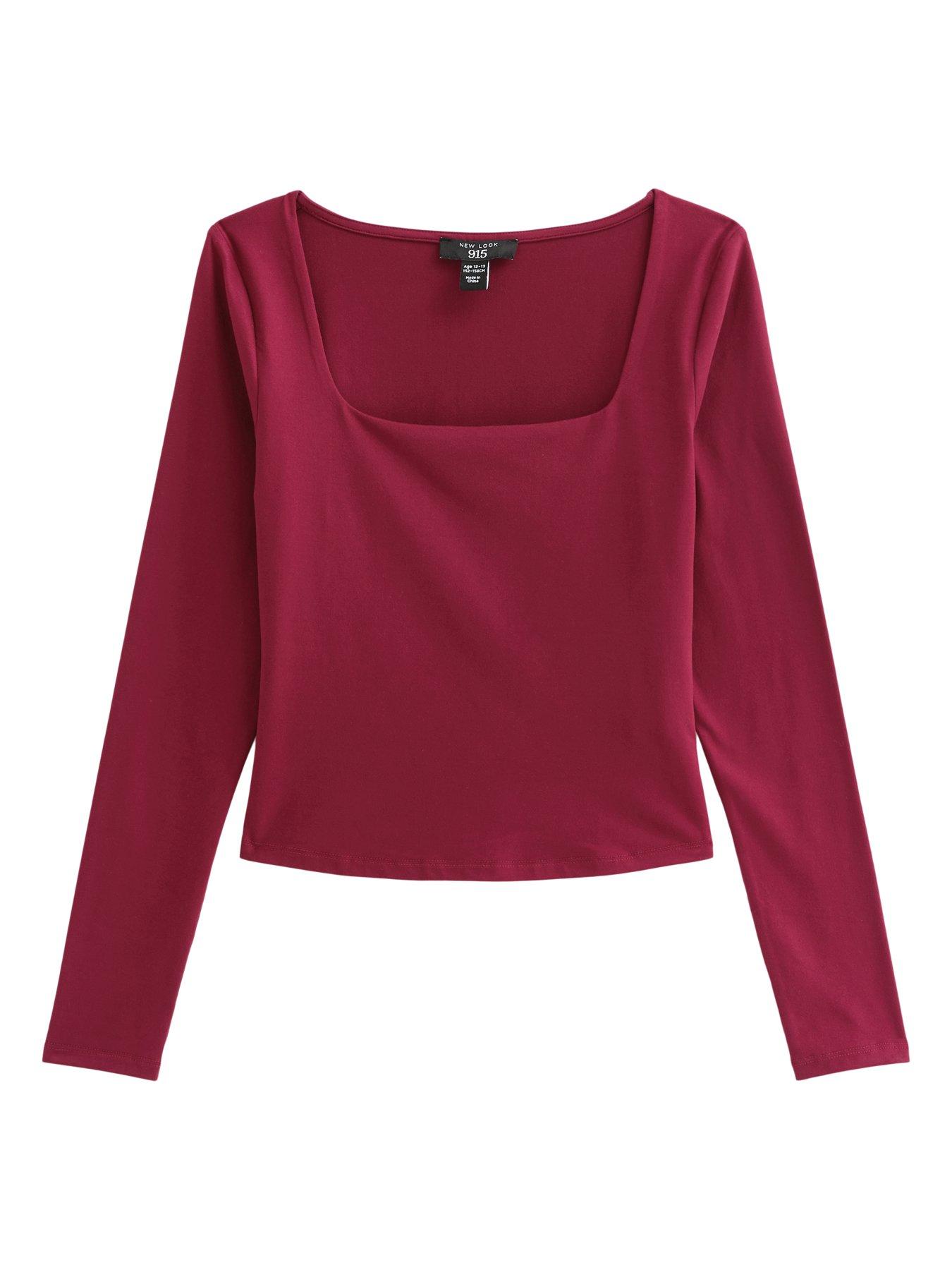 Image 5 of 6 of New Look 915 Girls Dark Burgundy Square Neck Long Sleeve Top
