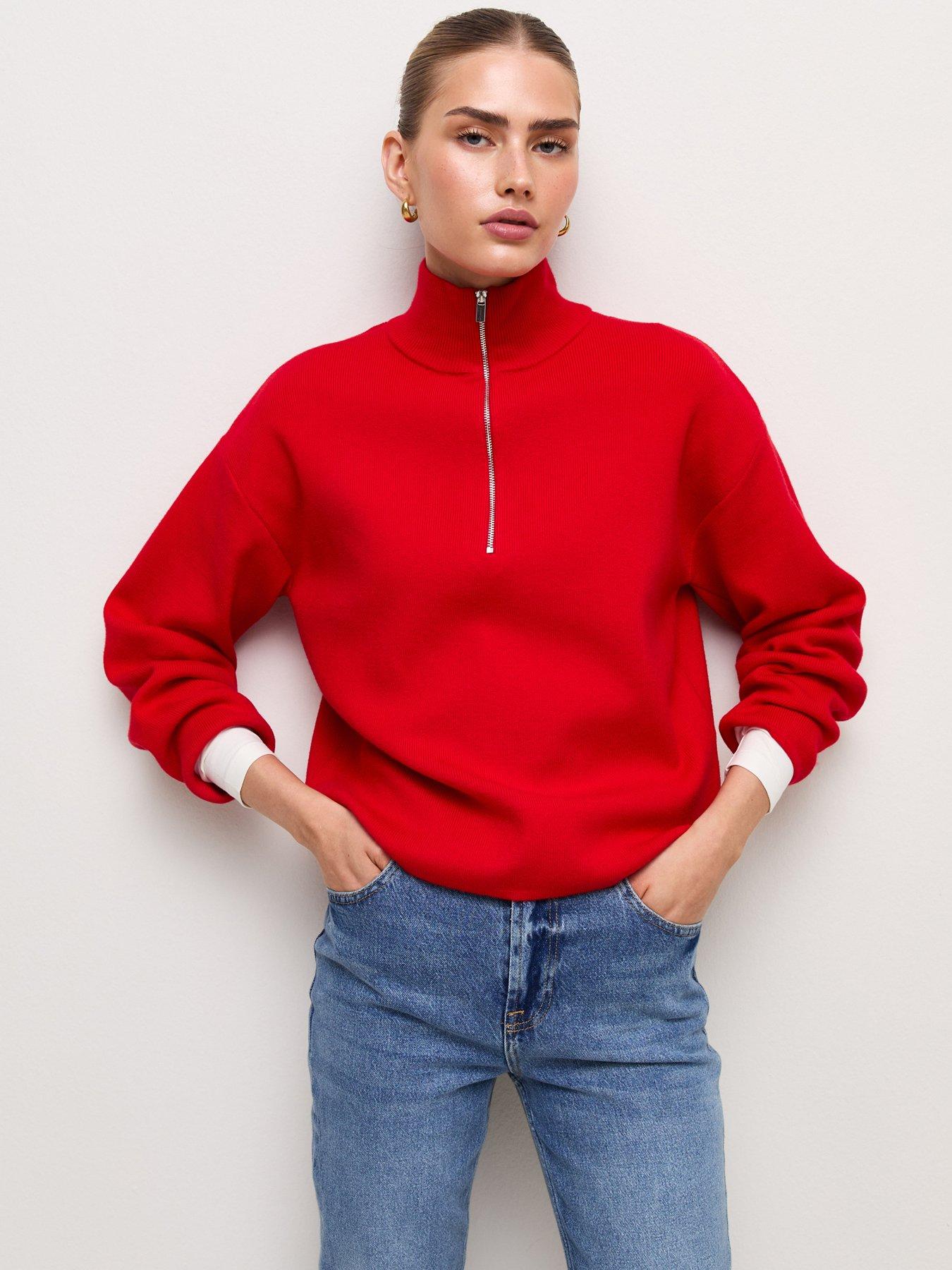 Image 1 of 5 of New Look Womens Half Zip Funnel Neck Compact Jumper - Red
