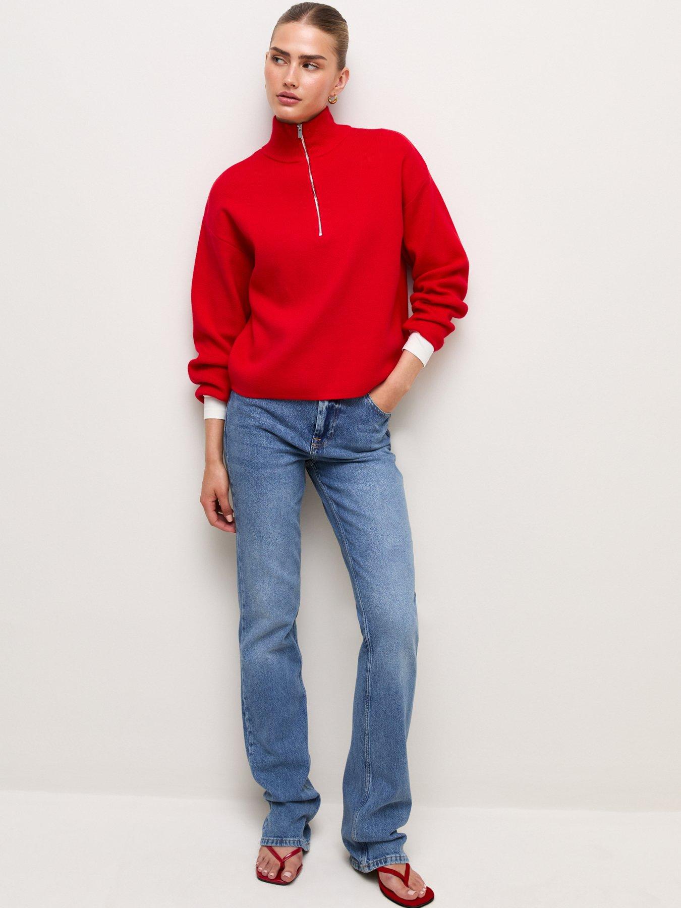 Image 3 of 5 of New Look Womens Half Zip Funnel Neck Compact Jumper - Red
