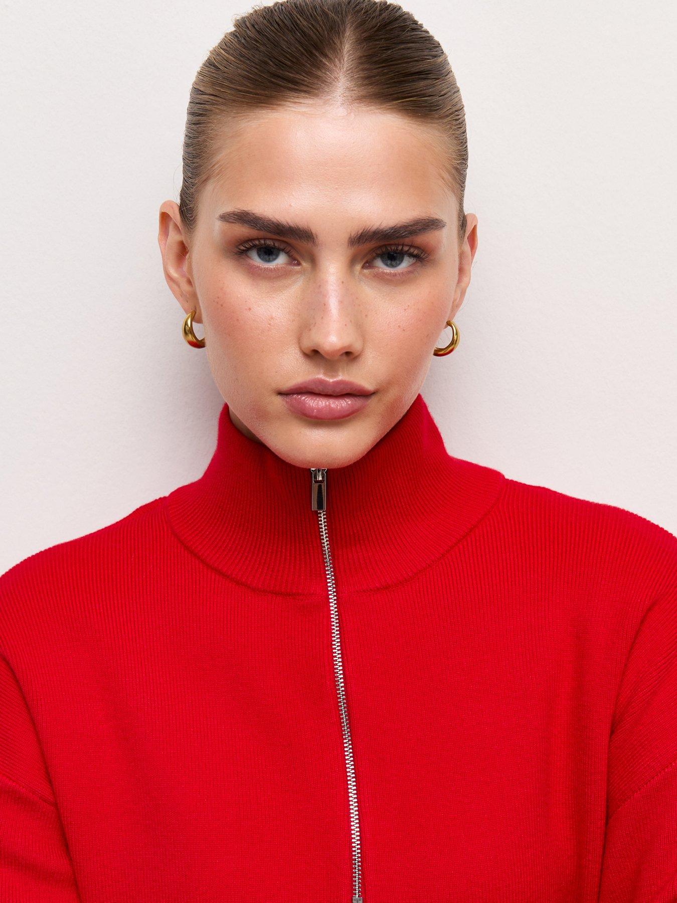 Image 4 of 5 of New Look Womens Half Zip Funnel Neck Compact Jumper - Red