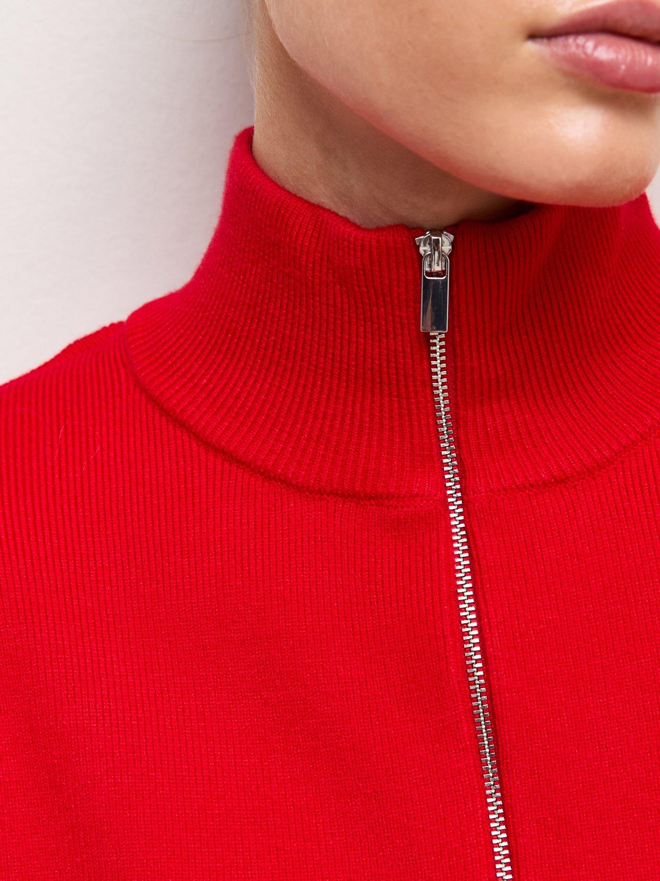 Image 5 of 5 of New Look Womens Half Zip Funnel Neck Compact Jumper - Red