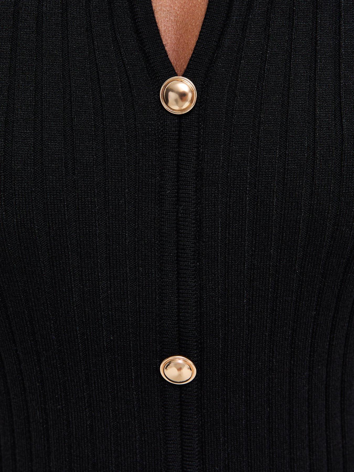 Image 6 of 6 of New Look Black Ribbed Knit Button Long Sleeve Top