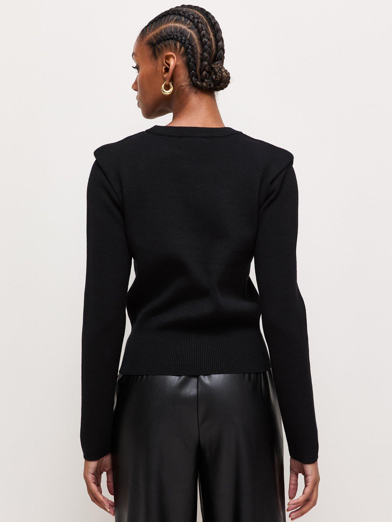 Image 2 of 7 of New Look Womens Shoulder Pad Lightweight Jumper - Black