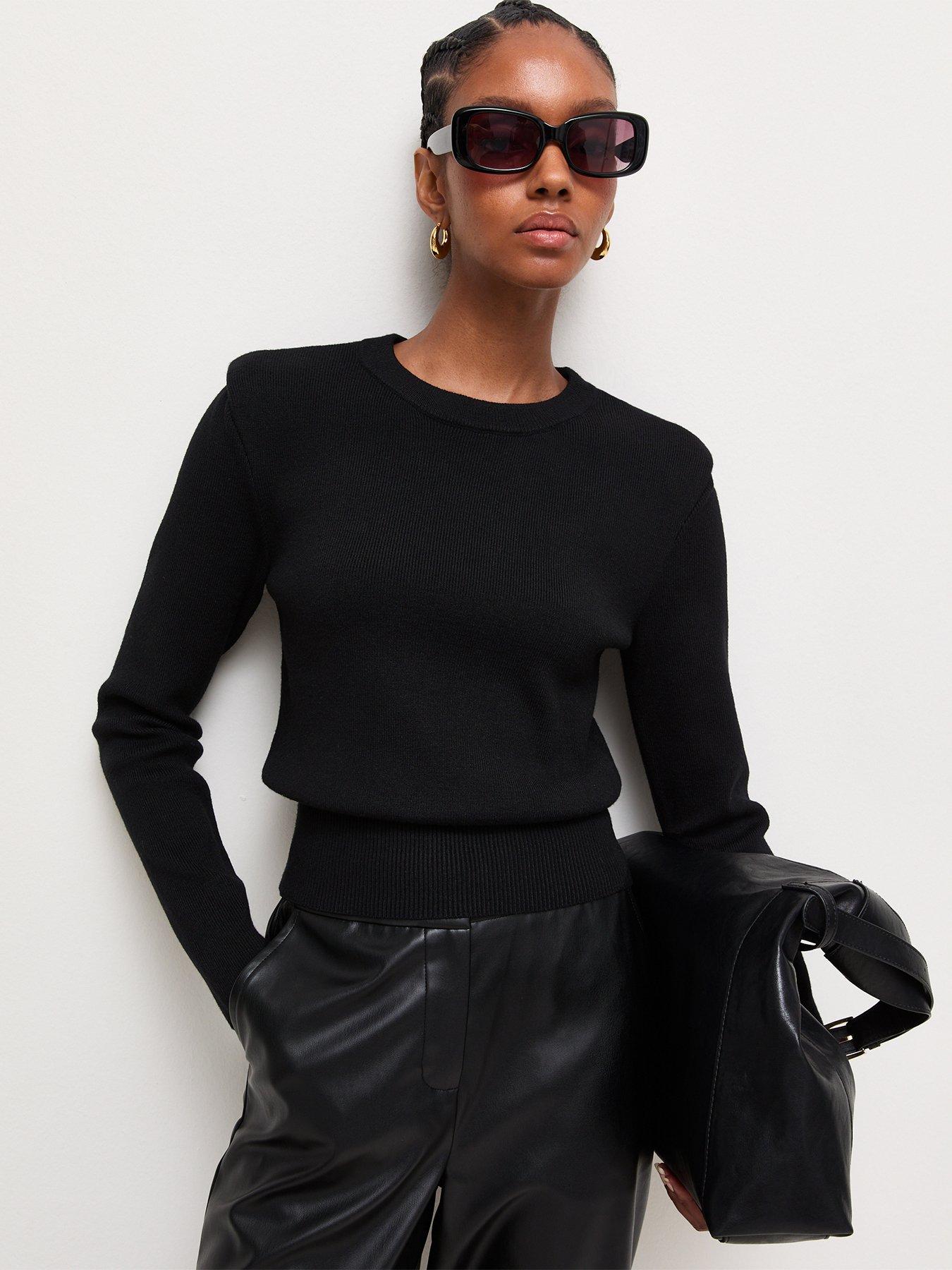 Image 6 of 7 of New Look Womens Shoulder Pad Lightweight Jumper - Black