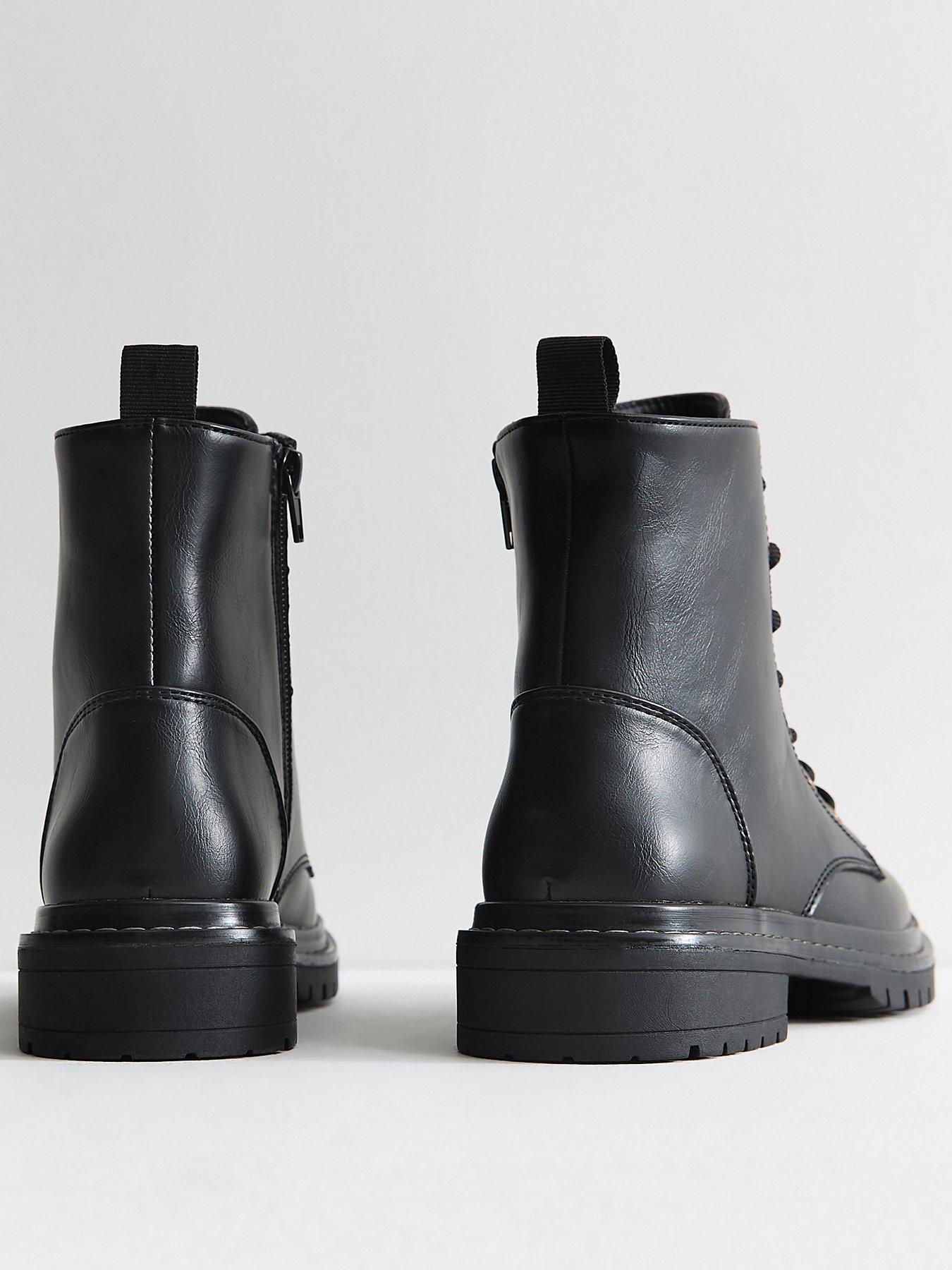 Image 3 of 5 of New Look Womens Faux Leather Side Zip Lace Up Ankle Boots - Black