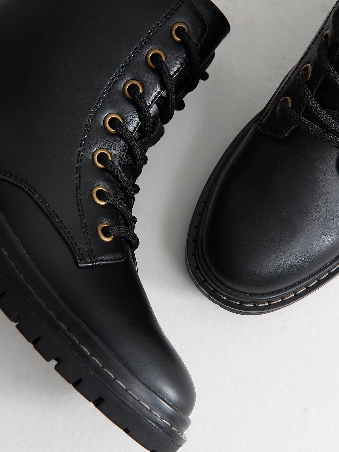 Image 4 of 5 of New Look Womens Faux Leather Side Zip Lace Up Ankle Boots - Black