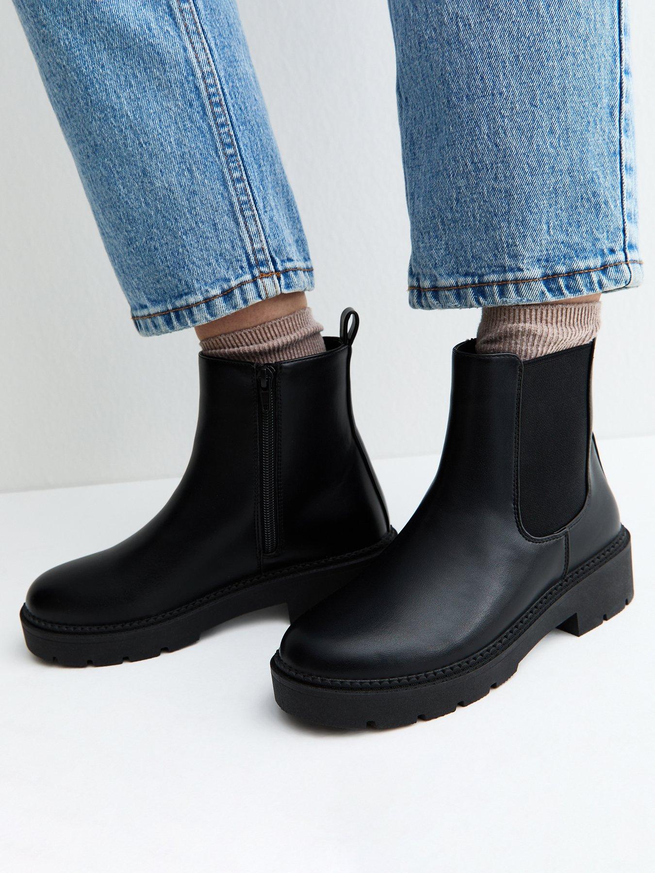 New Look Women's Faux Leather Chunky Sole Chelsea Boots Black