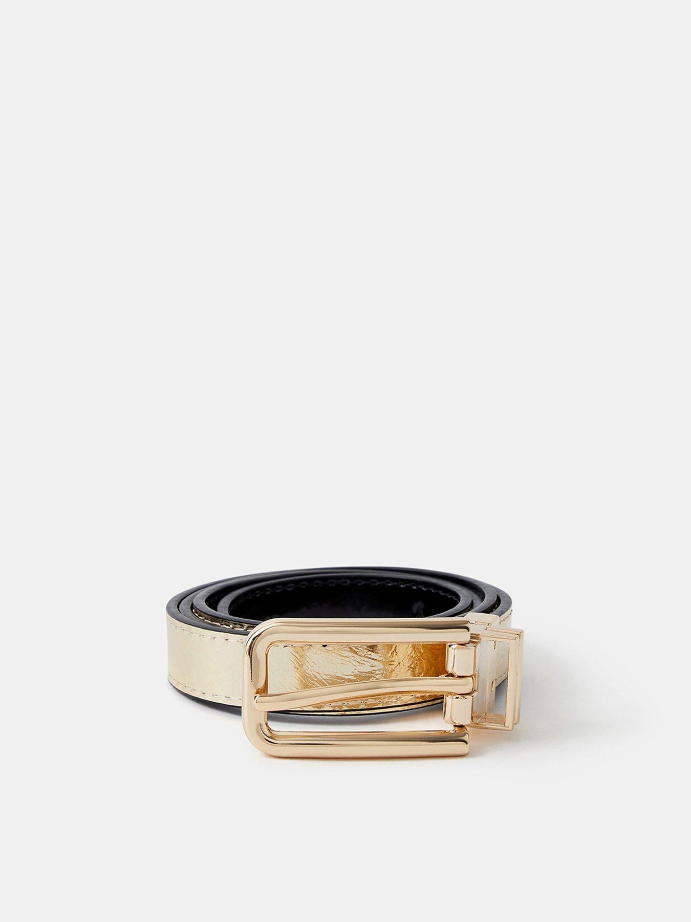 Image 2 of 4 of Accessorize Womens Reversible Metallic Buckle Belt - Gold