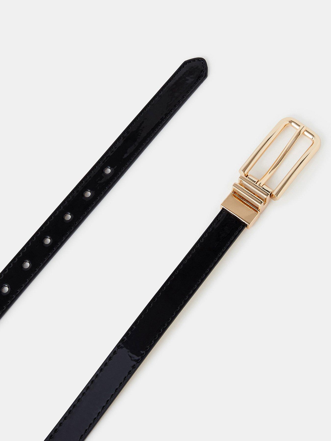 Image 3 of 4 of Accessorize Womens Reversible Metallic Buckle Belt - Gold