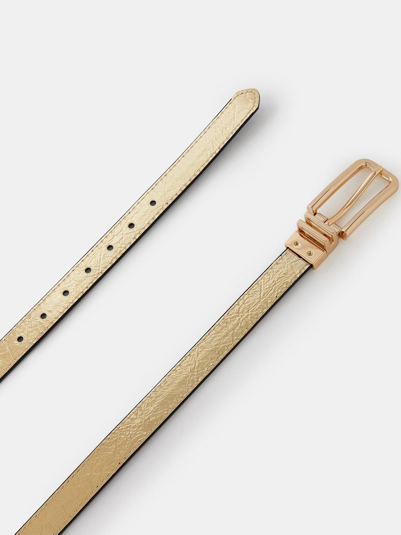 Image 4 of 4 of Accessorize Womens Reversible Metallic Buckle Belt - Gold
