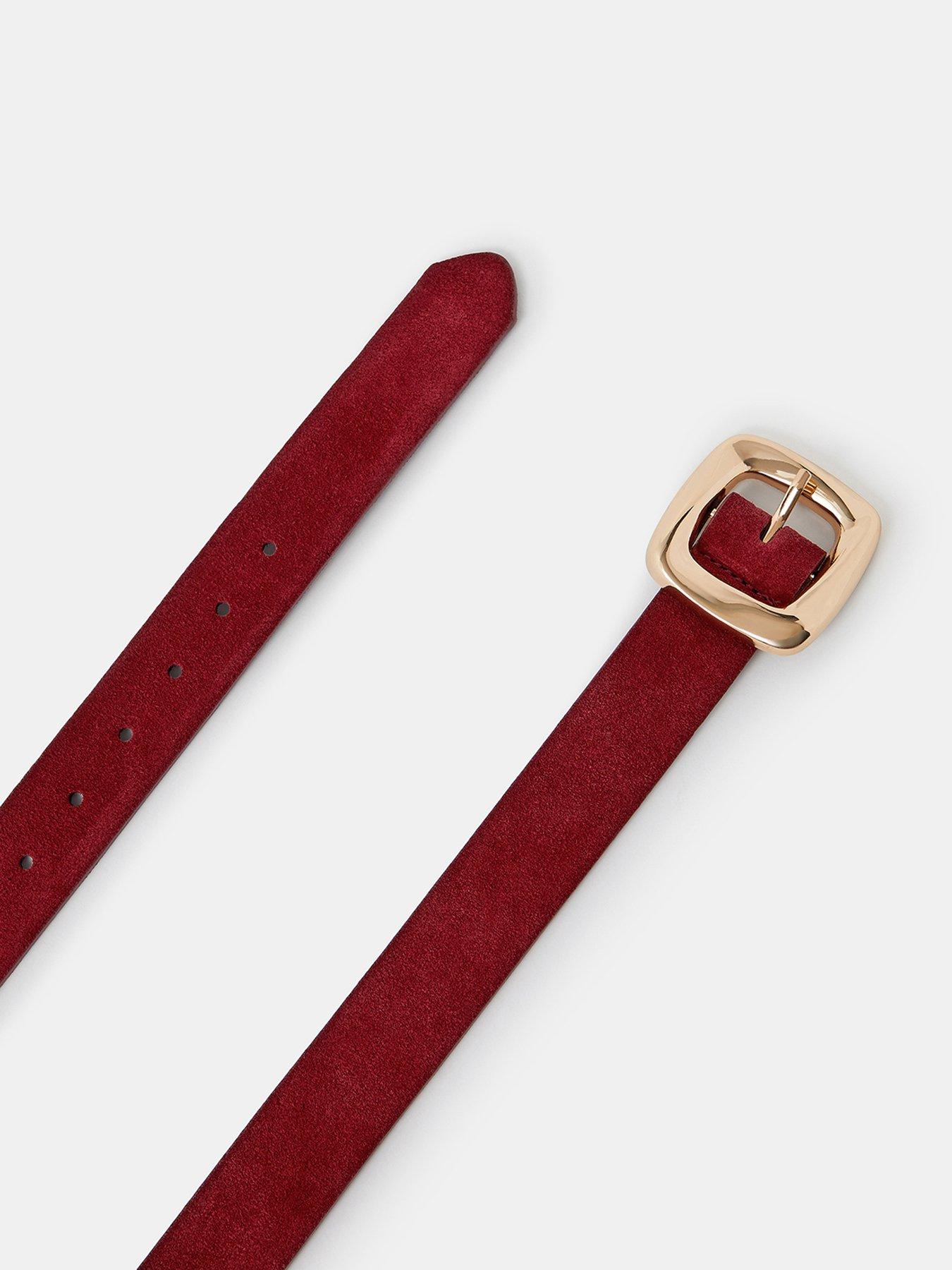 Image 2 of 2 of Accessorize Womens Suede-Look Gold Square Buckle Adjustable Belt - Red