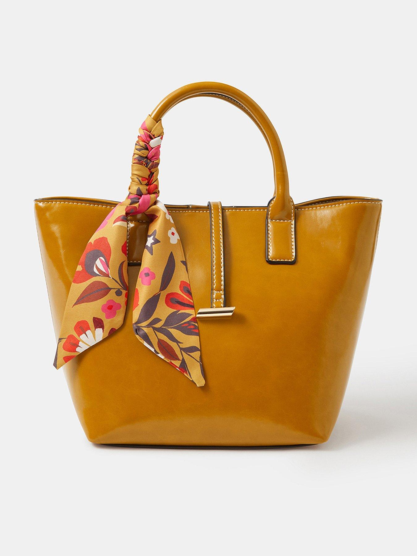 Accessorize Scarf Detail Structured Tote Handbag - Yellow