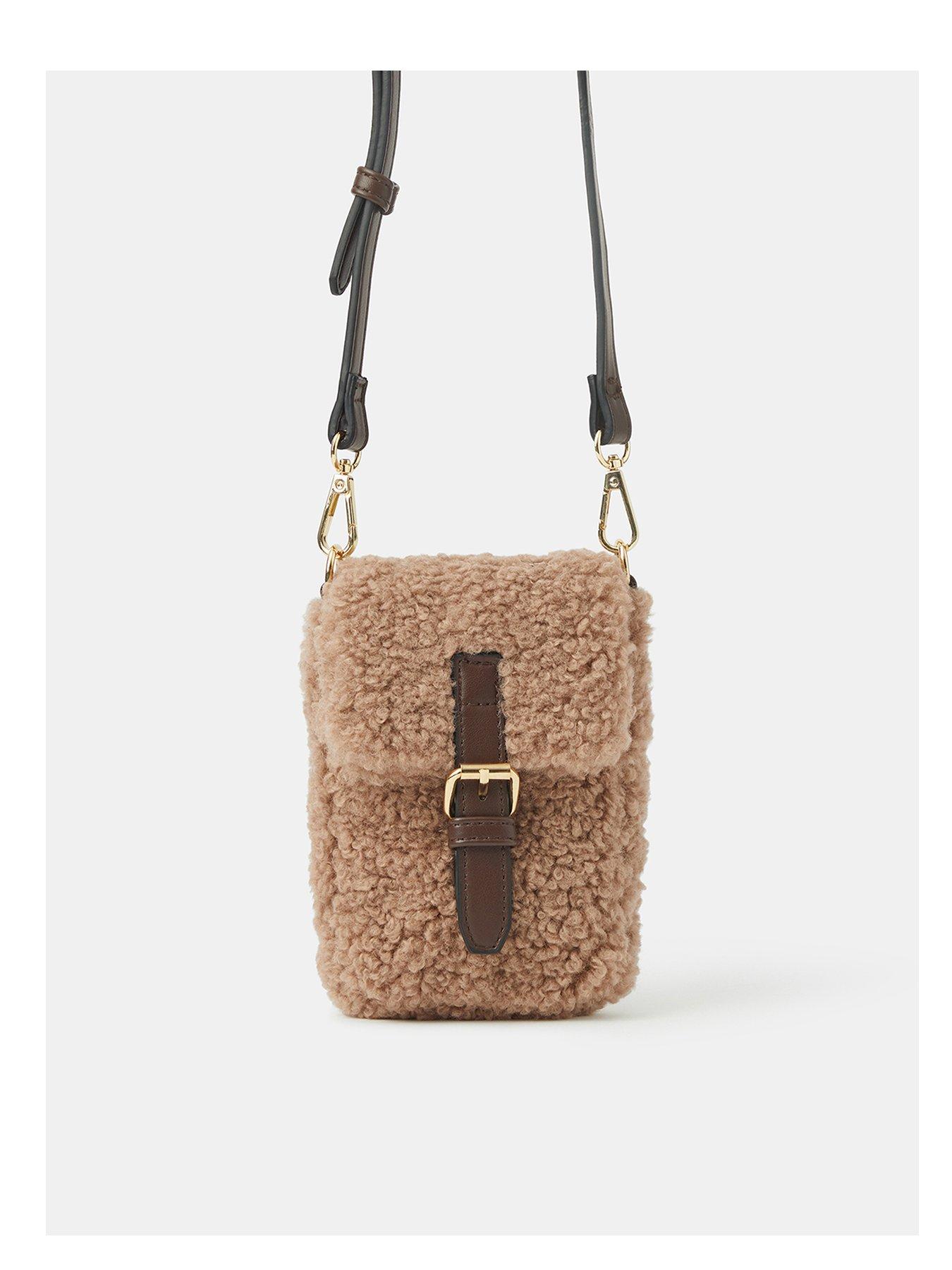 Accessorize Shearling Effect Phone Crossbody Bag - Cream